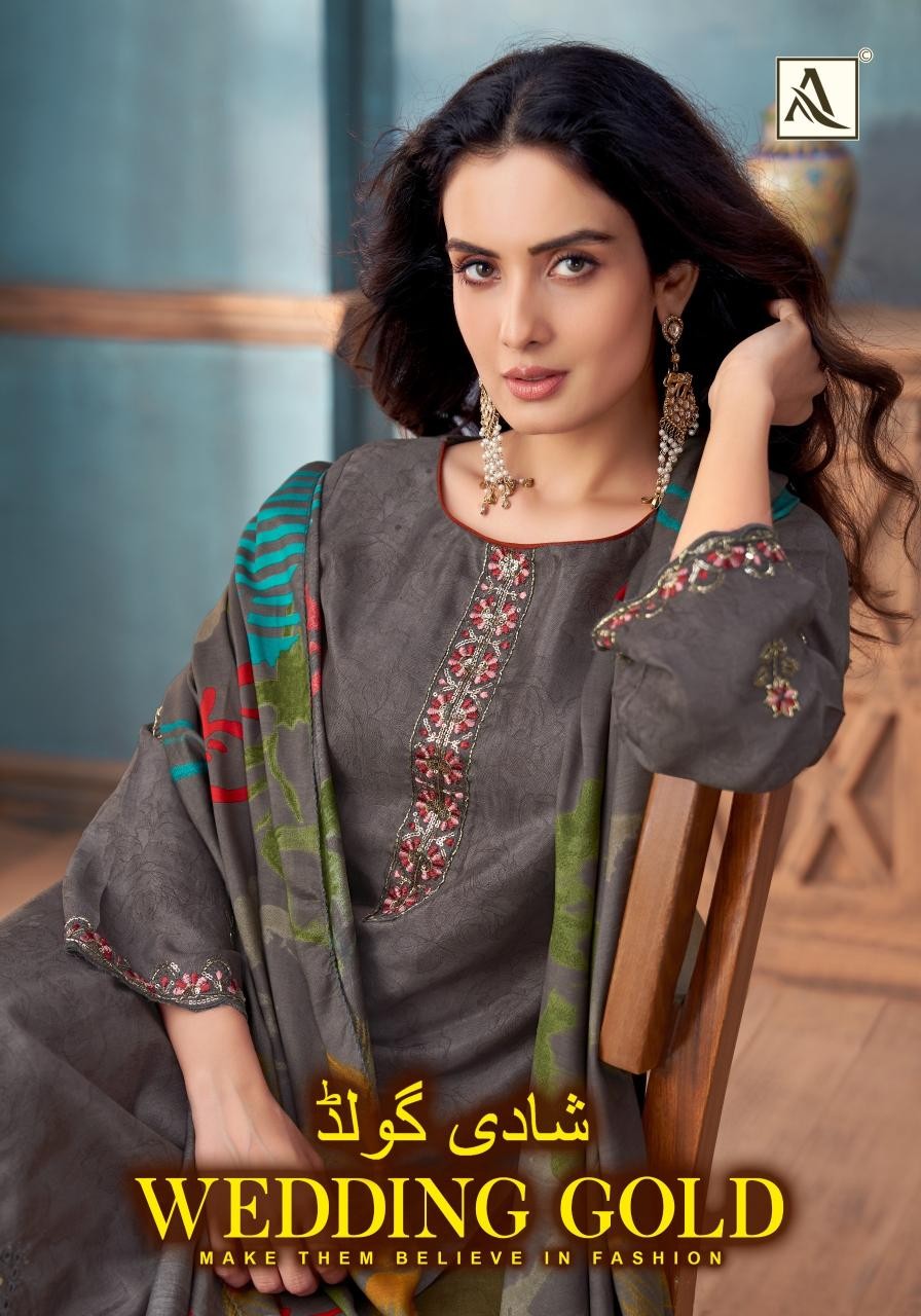ALOK WEDDING GOLD VISCOSE MUSLIN PAKISTANI SUIT COLLECTION 