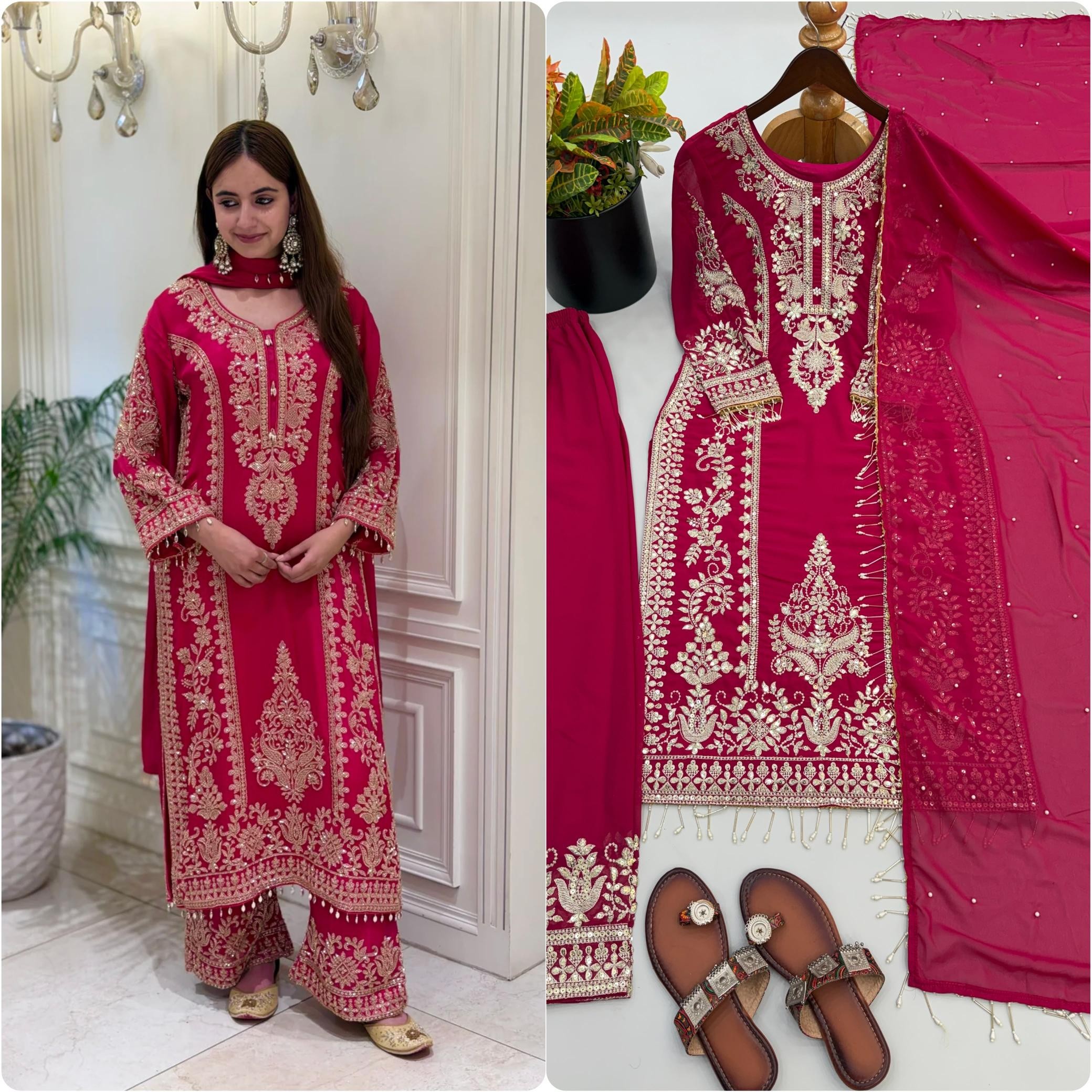SRK 5365 Women's Heavy Faux Georgette Embroidery Sequence Work Pakistani Readymade Suit 