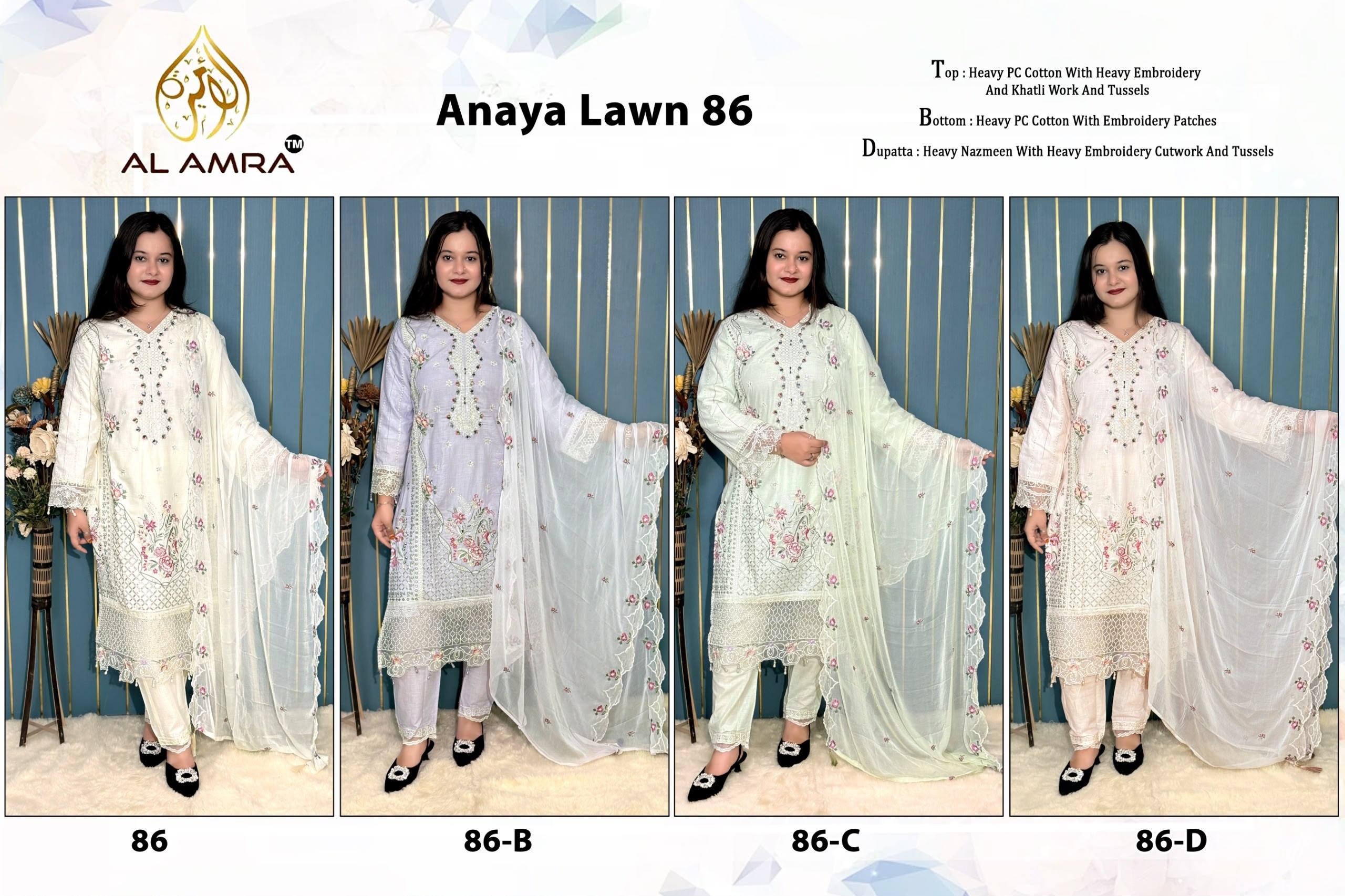 Al Amra ZF Anaya Lawn 86 Heavy PC Cotton Pakistani Suit 
