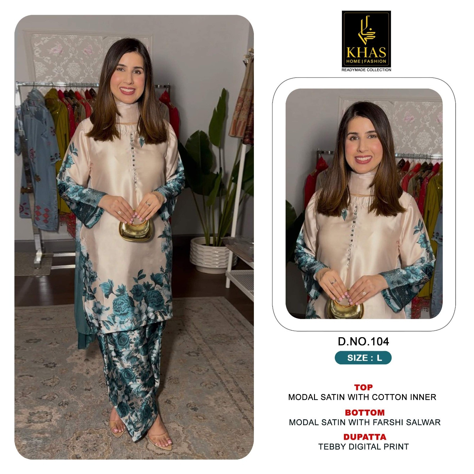 New Designer Modal Satin 3-Piece Suit with Farshi Salwar & Digital Print Dupatta