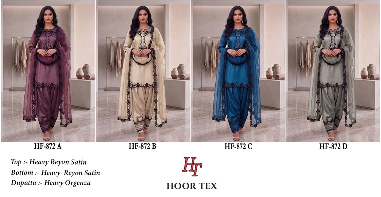 Pakistani Heavy Reyon Satin Full Stitched Suit with Organza Dupatta – Hoor Tex HF 872