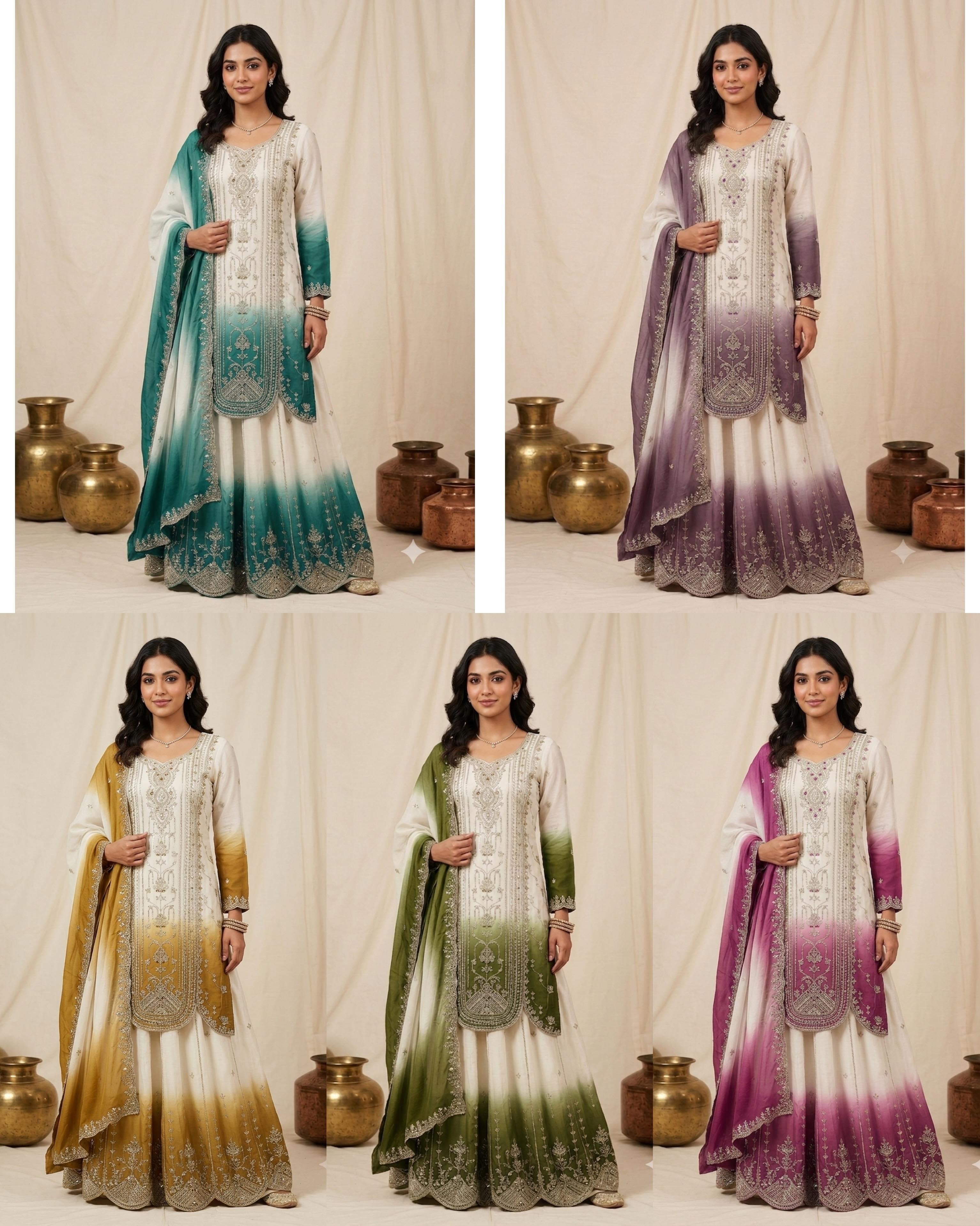 Women's Printed Star Georgette Sequins Embroidered Top Palazzo with Dupatta Set – LG-2128 Pakistani Suit Single Wholesale Price 