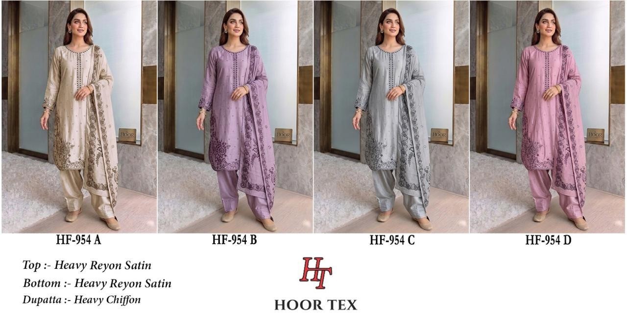 Hoor Tex HF-954 Pakistani Full Stitched Suit – Heavy Reyon Satin with Chiffon Dupatta Pakistani Suit (Full set & Single) Wholesale Price 