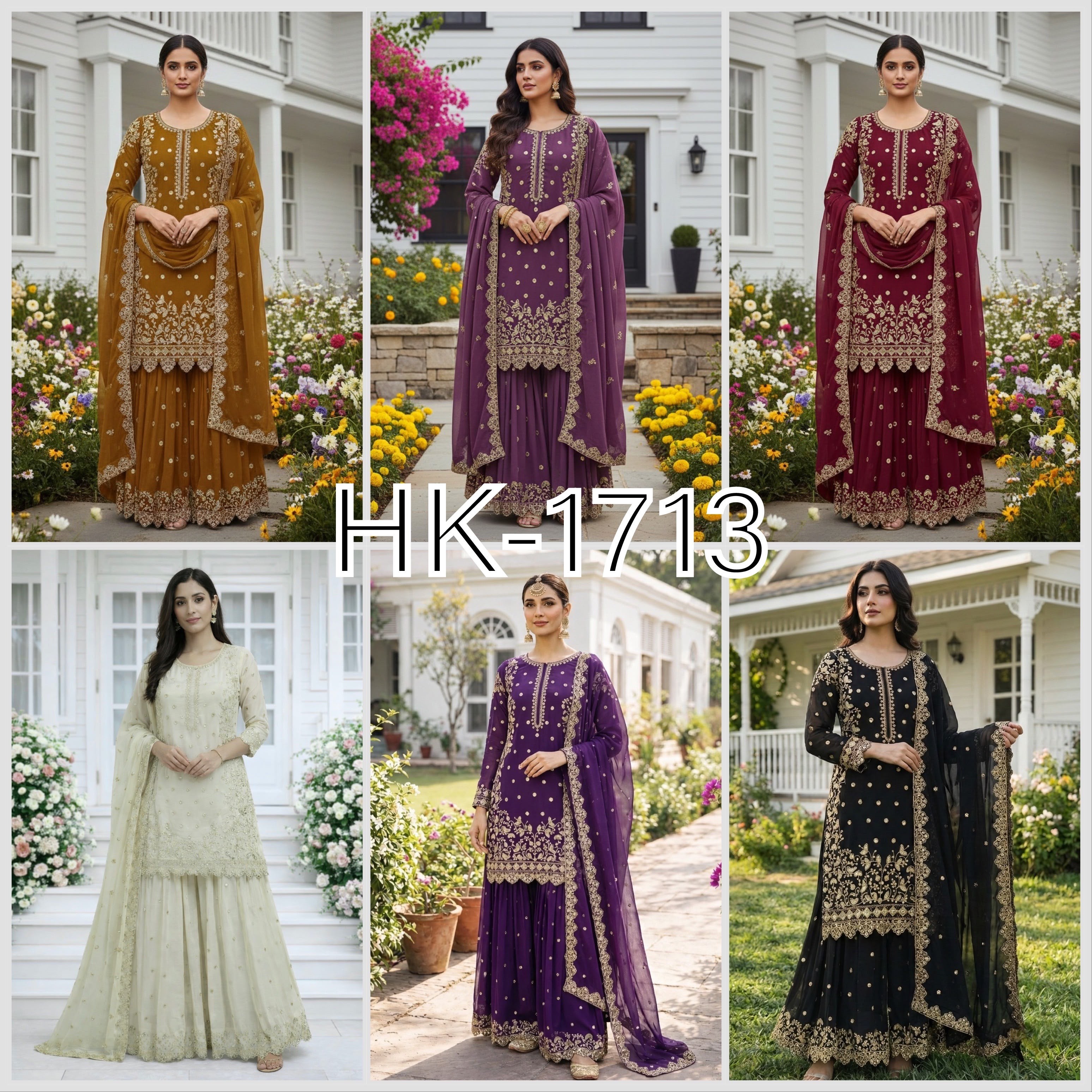 Premium Faux Georgette Embroidered Sequence Work Top Palazzo With Dupatta Set – HK-1713 Pakistani Readymade Sharara Suit Single Wholesale Price 