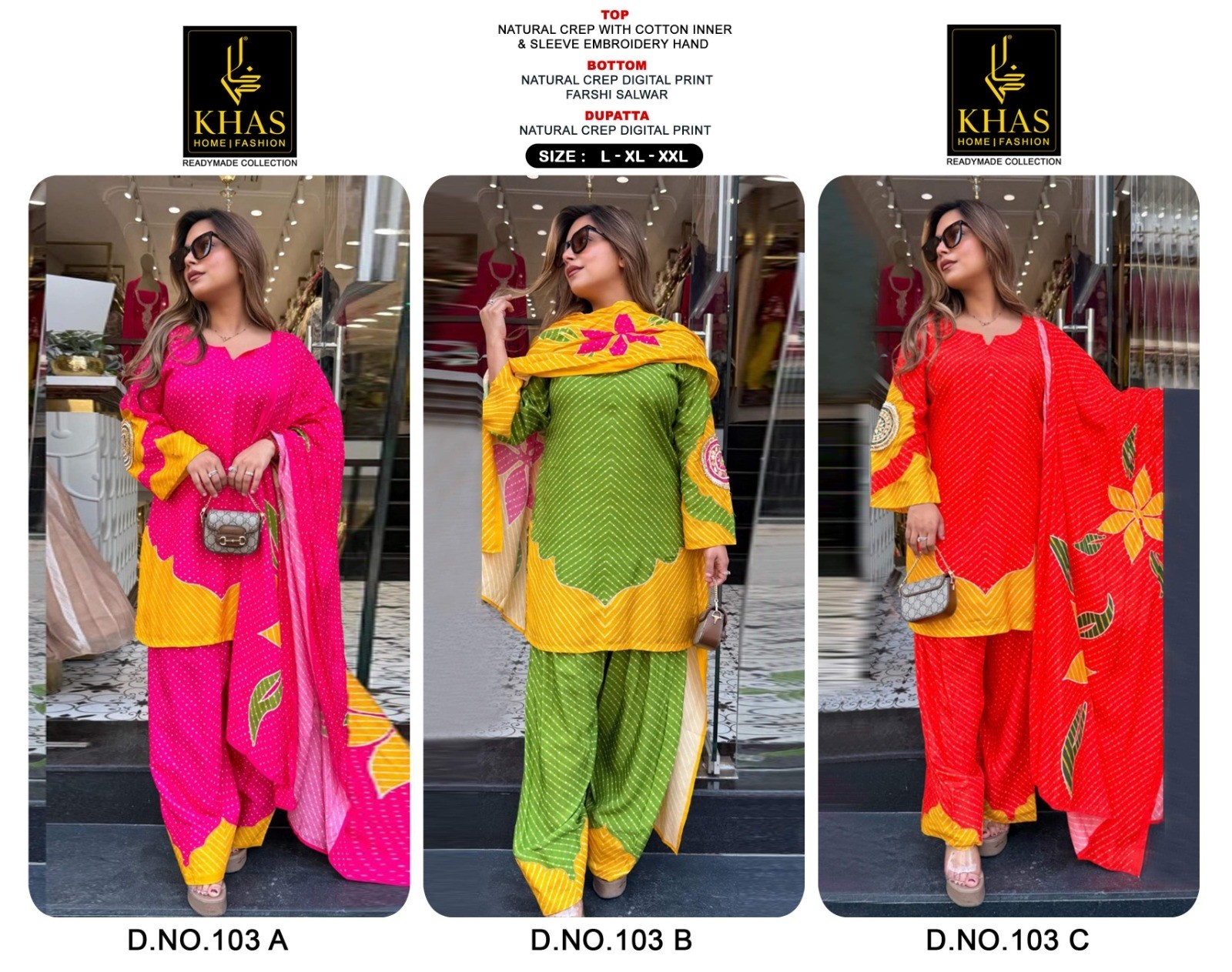 Khas - Premium Crepe Digital Print Embroidered Farshi Salwar Suit – Design 103 Pakistani  Readymade Suit (Full Set) Wholesale Price 