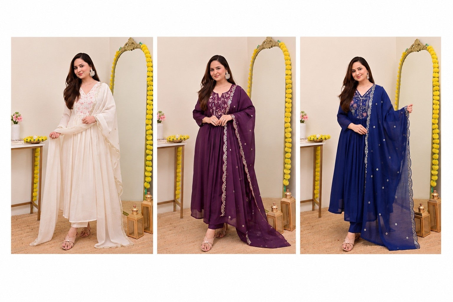 Heavy Chanderi Silk Embroidered Sequence Work Readymade Suit Set – Sitrah Collection Anarkali Party wear Dress Single Wholesale Price 