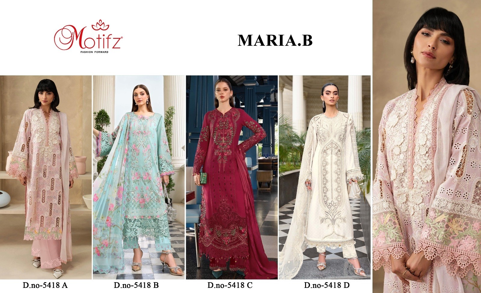 Maria B Inspired Pure Cambric Cotton Embroidered Suit Set with Digital Print Dupatta – Design 5418 Pakistani Suit Single Wholesale Price 