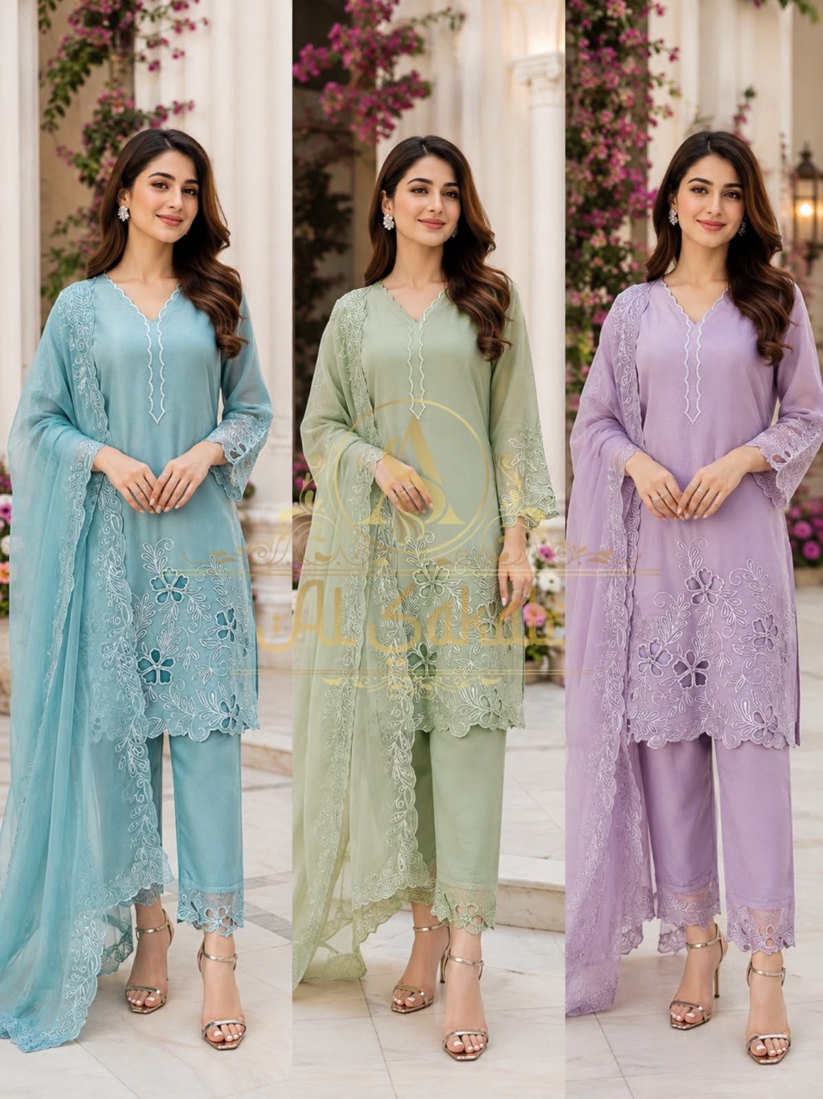 AL-SAKAB Premium Heavy Gold Chiffon Embroidered Suit Set – Design 1706 Pakistani Suit Single Wholesale Price 