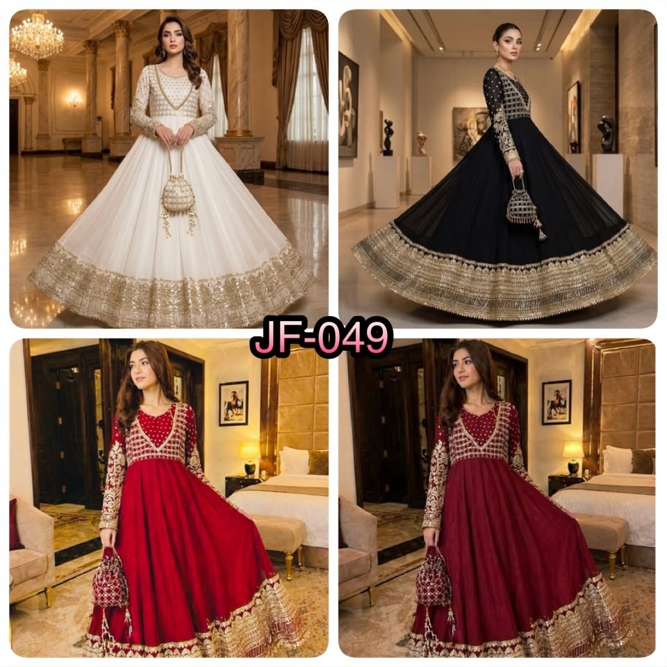 JF-049 Designer Heavy Georgette Embroidered Sequence Work Gown Set with Dupatta Partywear And Wedding Gown Single Wholesale Price 