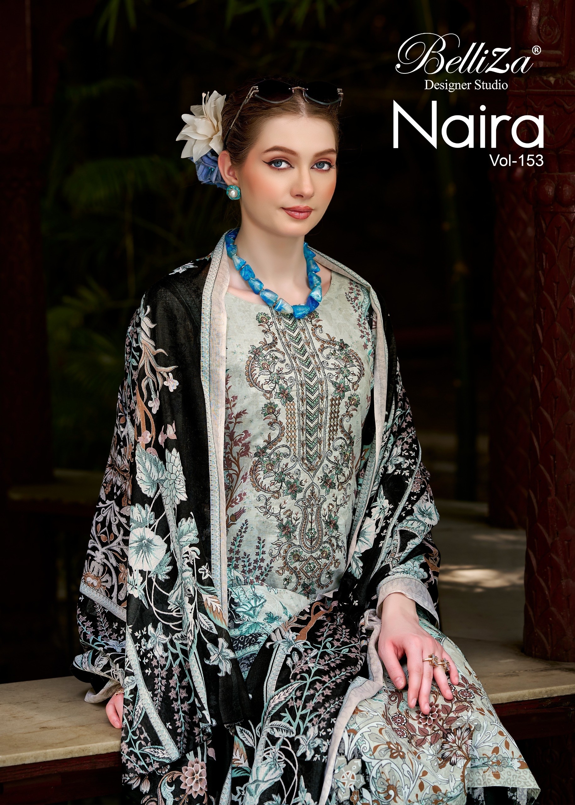 Belliza Naira Vol 153 Pure Cotton Digital Print Embroidered Unstitched Pakistani Suit (Full Set) Wholesale Price 