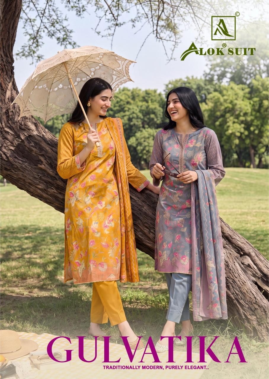 Alok Suit Gulvatika Premium Mudaal Designer Print Suit (Full Set) Wholesale Price 