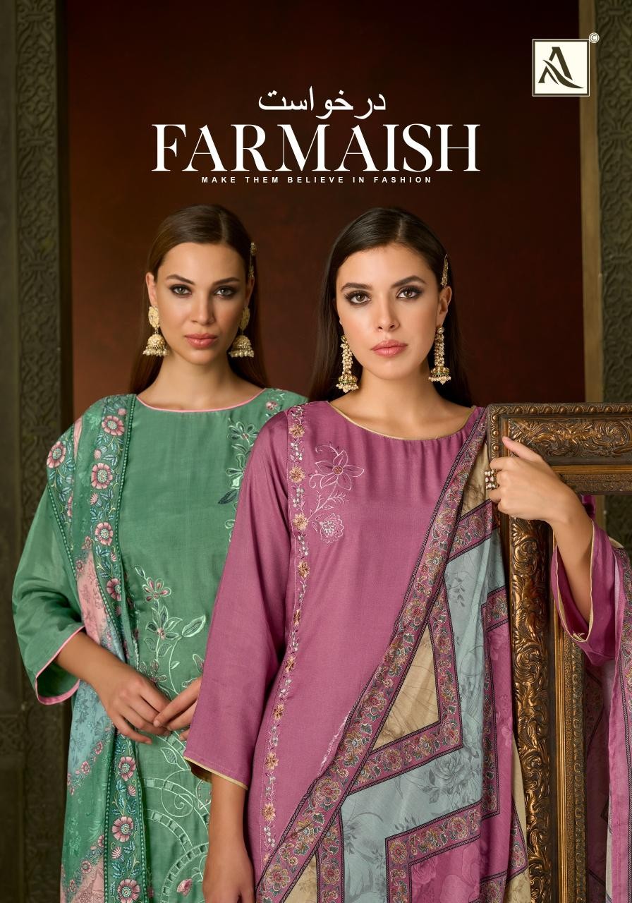 Alok Suit Farmaish Premium Viscose Maslin Embroidered Suit (Full Set) Wholesale Price 
