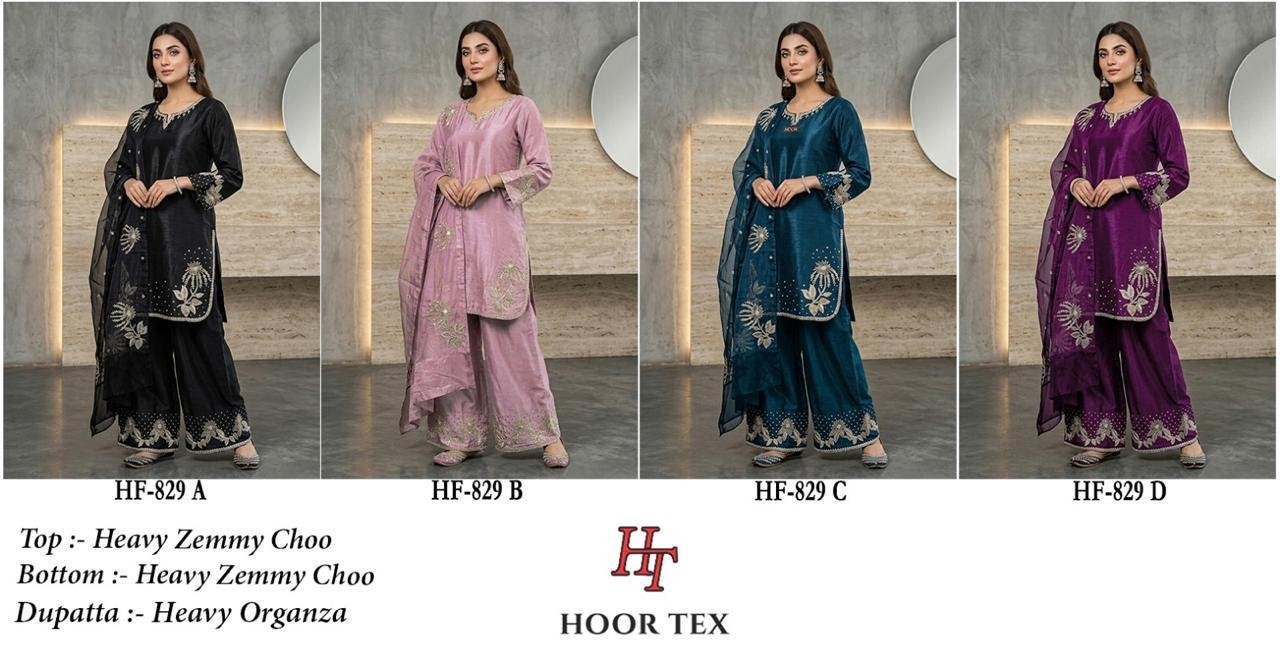 HOOR TEX HF-829 A to D – Full Stitched Pakistani Suit with Heavy Organza Dupatta Pakistani Readymade Suit (Single & Full Set) Wholesale Price 