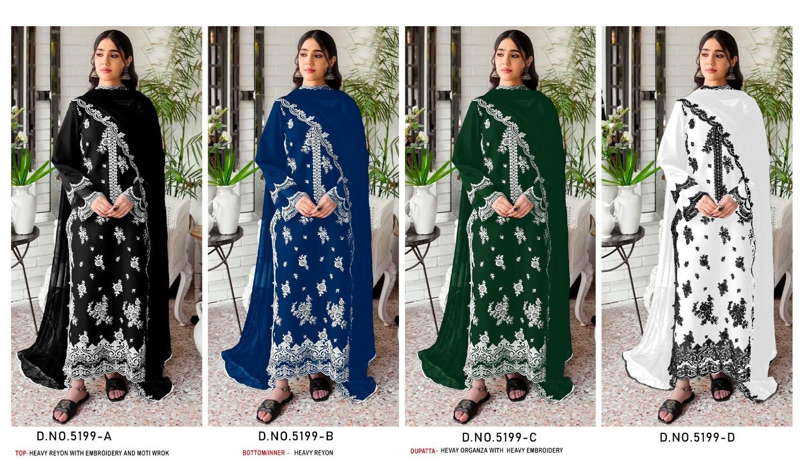 5199 Colour | Reyon Cotton Heavy Embroidered Suit | Organza Dupatta | RD Fashion Surat
