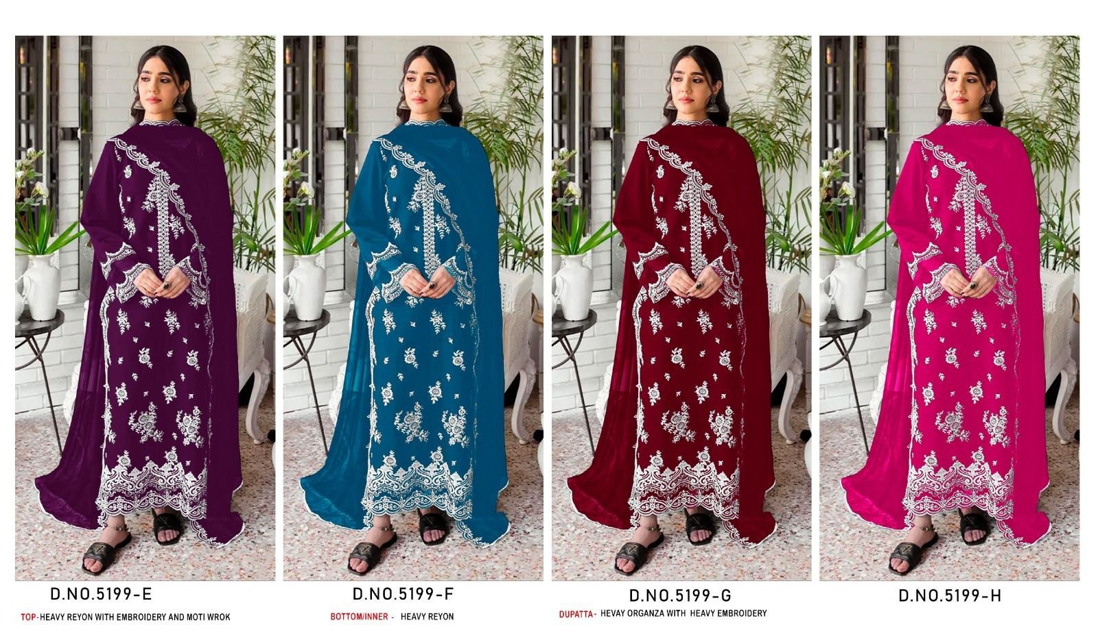 5199 Colour | Reyon Cotton Heavy Embroidered Suit | Organza Dupatta | RD Fashion Surat