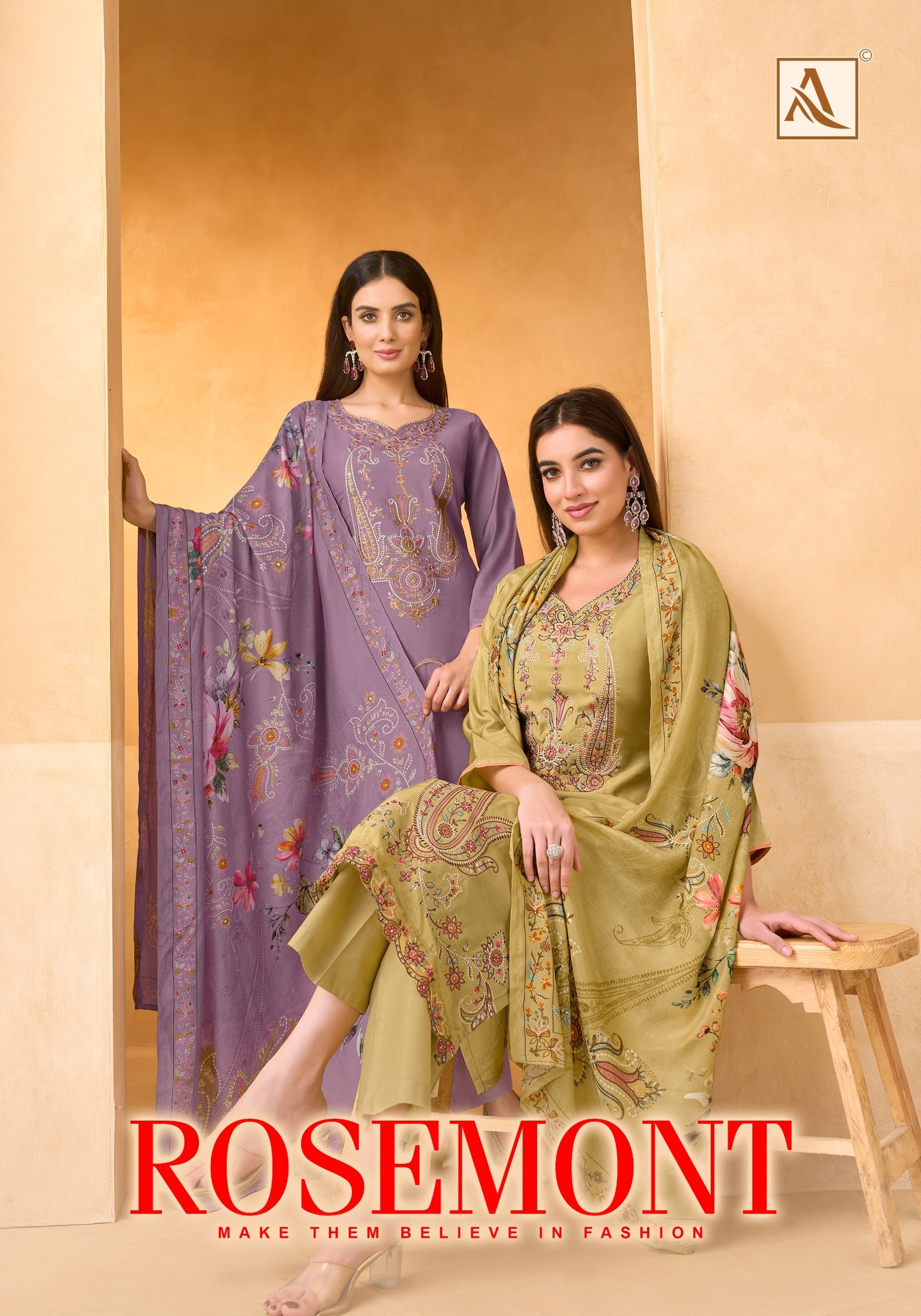 ALOK SUIT | ROSEMONT | Viscose Maslin Designer Embroidered Suit | RD Fashion Surat