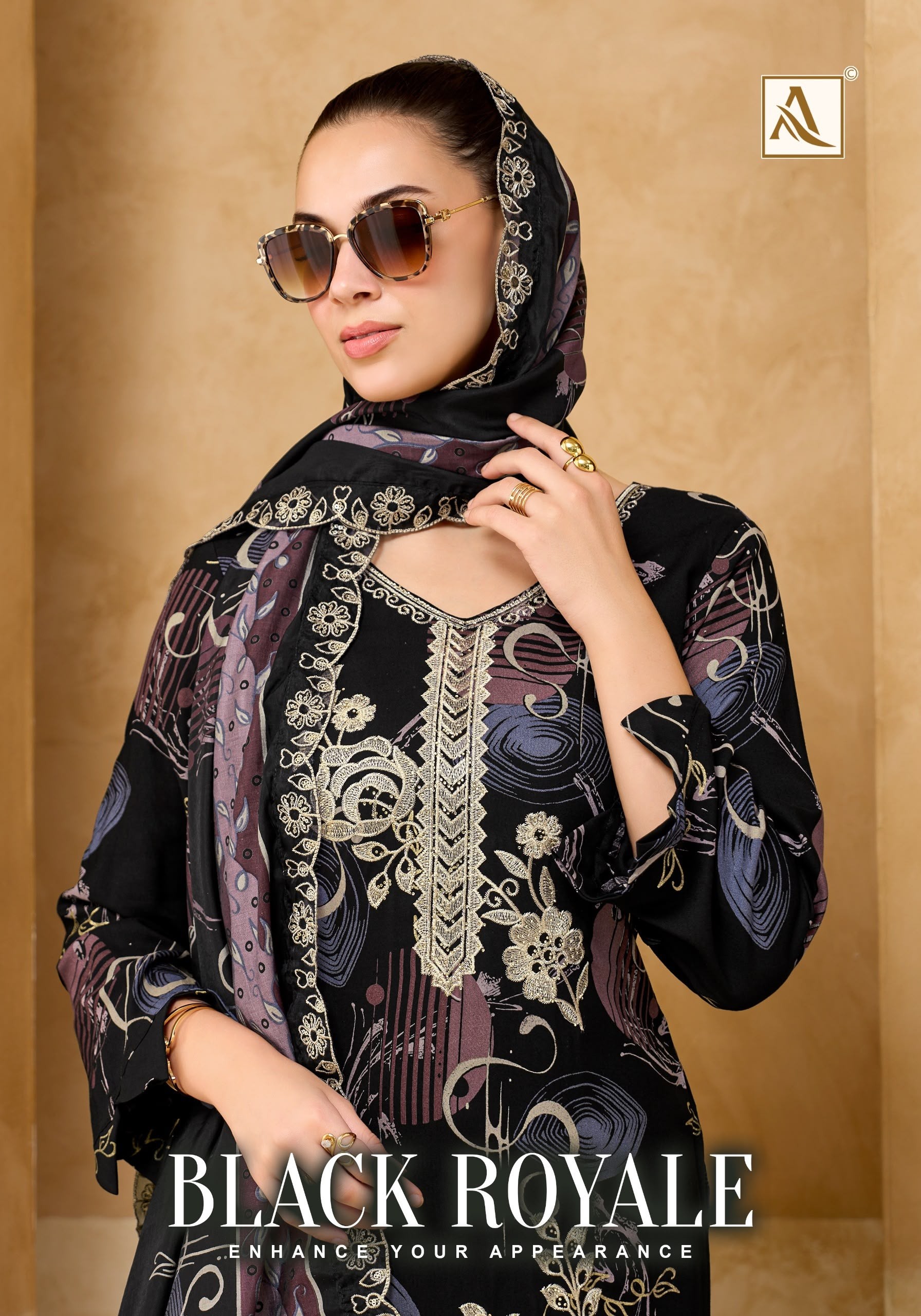 ALOK SUIT | BLACK ROYALE | Viscose Reyon Foil Print Embroidered Suit | RD Fashion Surat