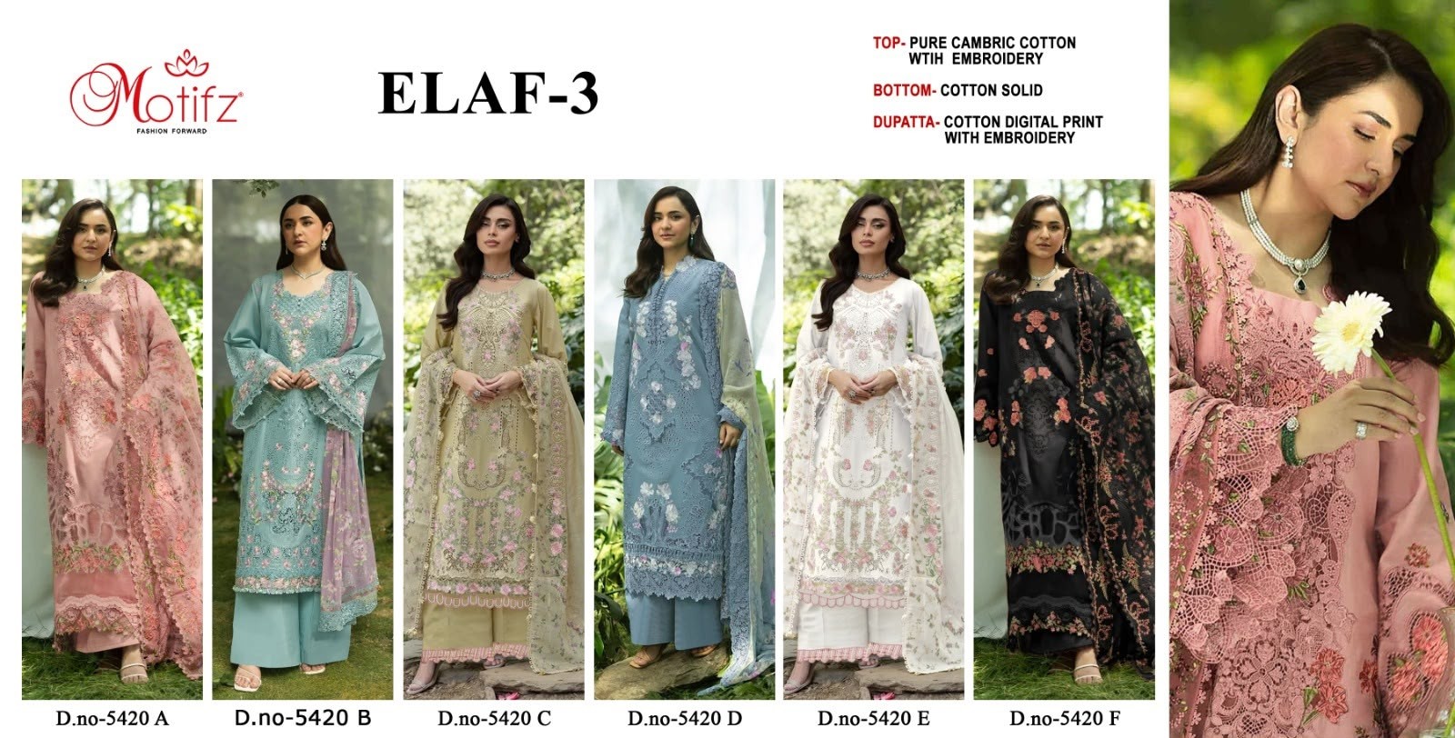 ELAF-3 | DNO 5420 | Pure Cambric Cotton Embroidered Suit | RD Fashion Surat