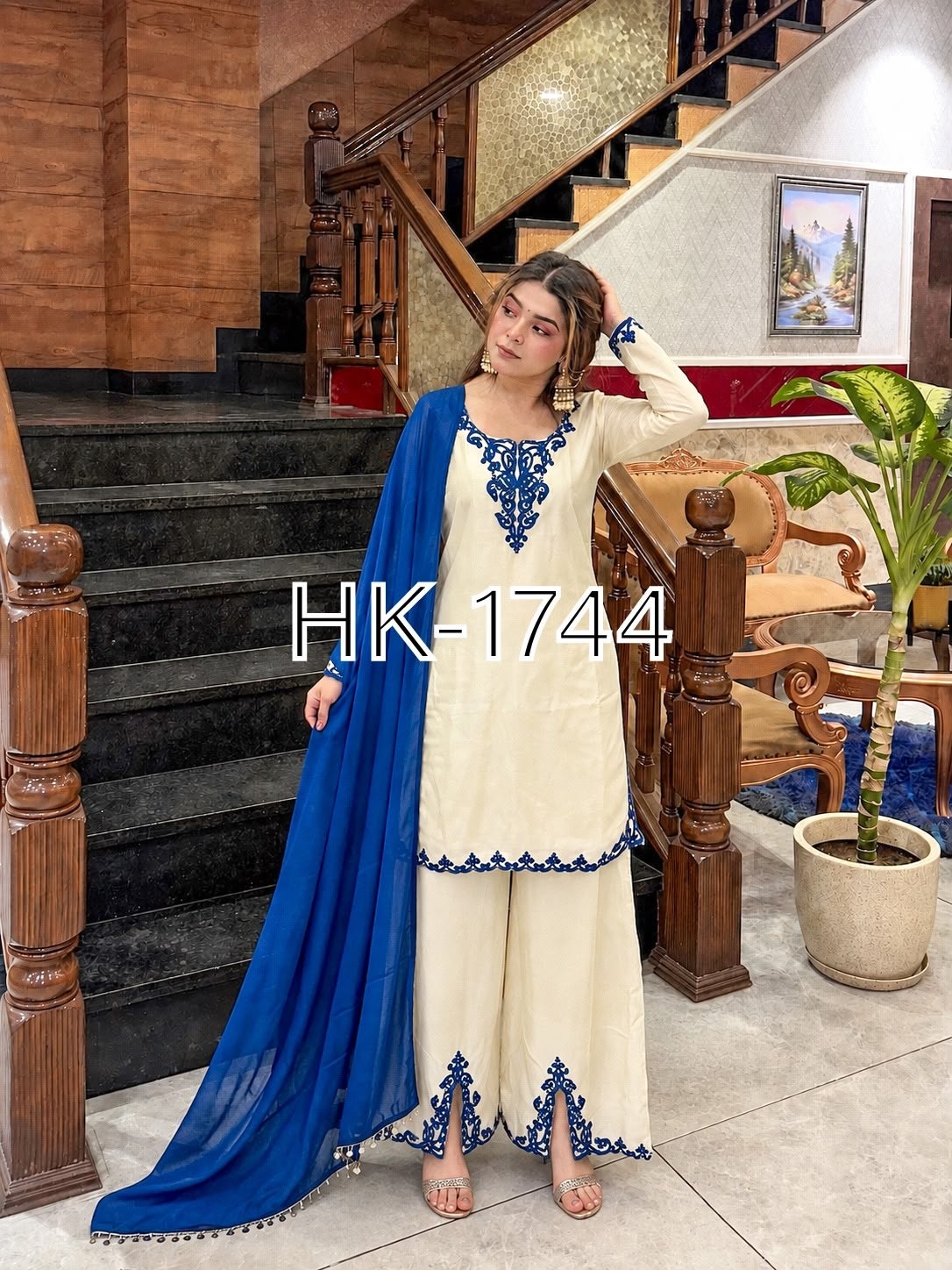 HK-1744 | Fully Stitched Jarman Chinon Palazzo Suit | Ready to Wear | RD Fashion Surat