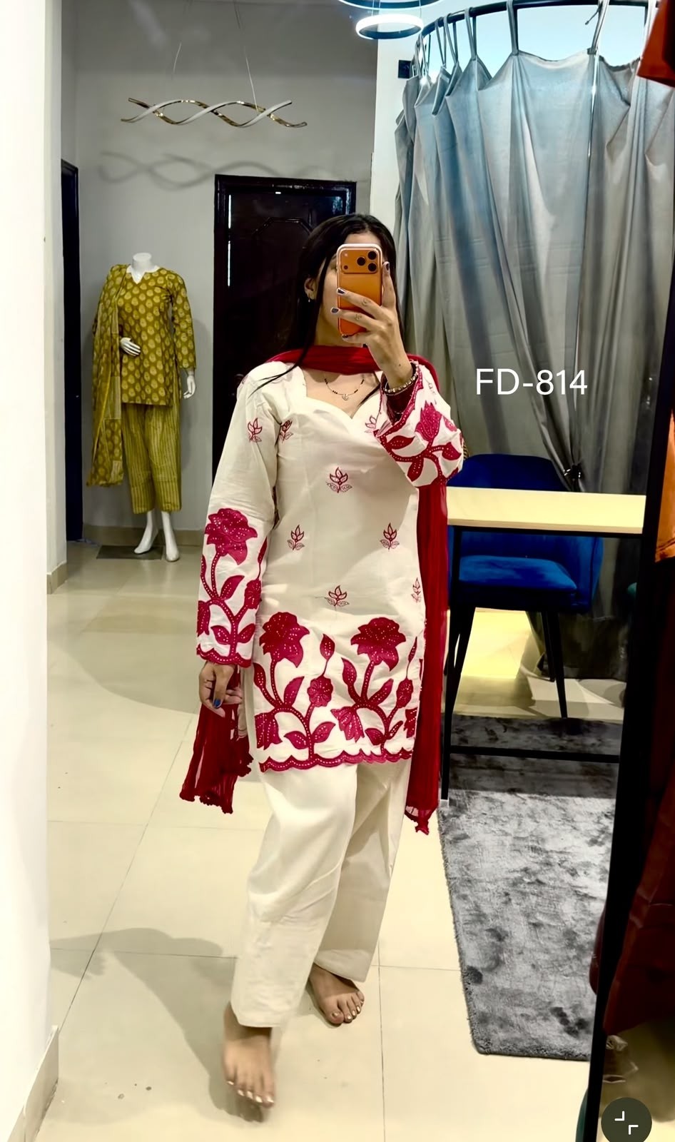 FD-814 | Slab Rayon Cotton Embroidered Top Farshi Dupatta Set | RD Fashion Surat