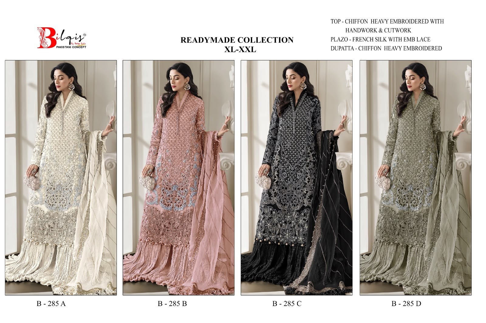 BILQIS | B-285 | Chiffon Heavy Embroidered Palazzo Suit | RD Fashion Surat