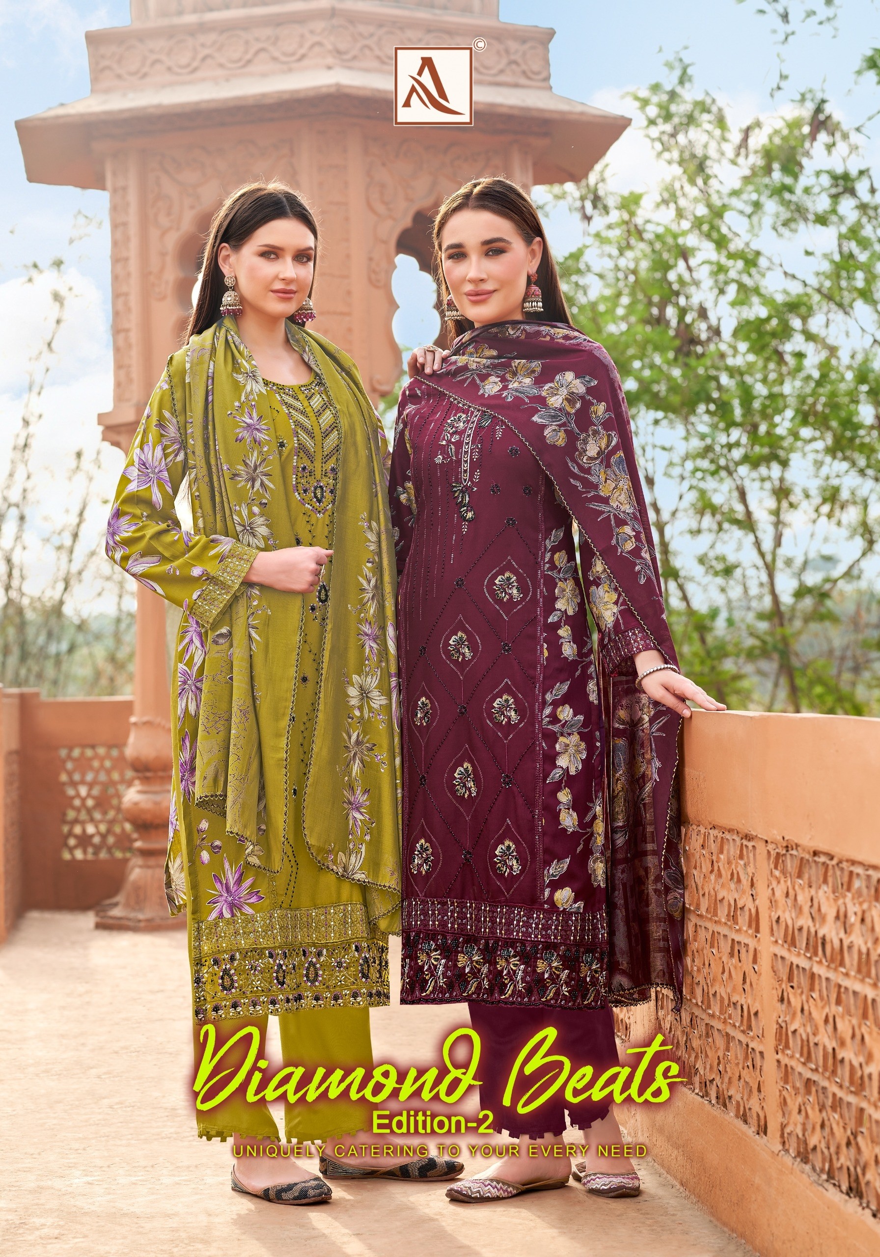 DIAMOND BEATS-2 | Viscose Reyon Printed Suit | Hand Khatali Work | Cotton Silk Dupatta