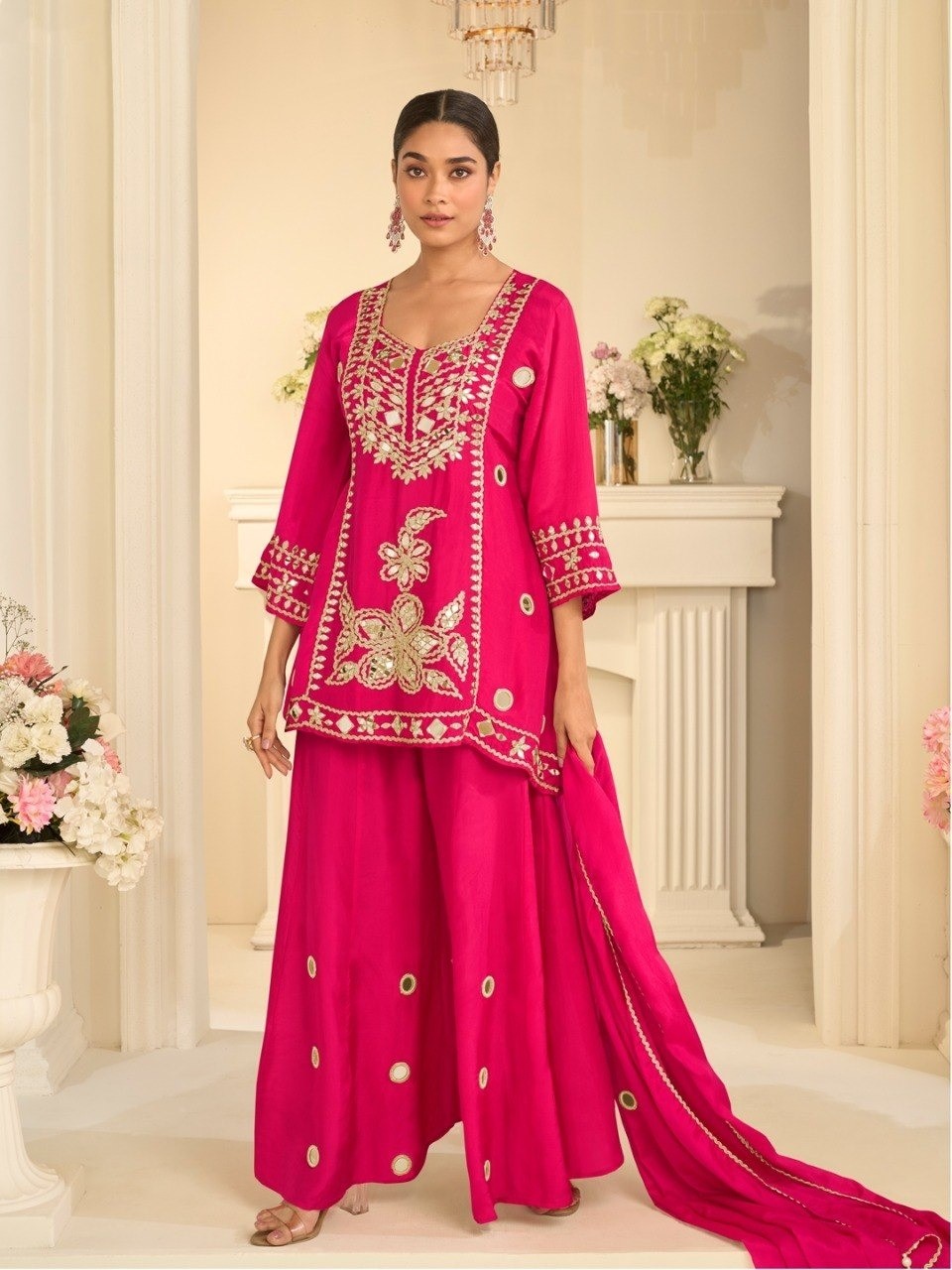 Premium Designer Mirror Work Sharara Set