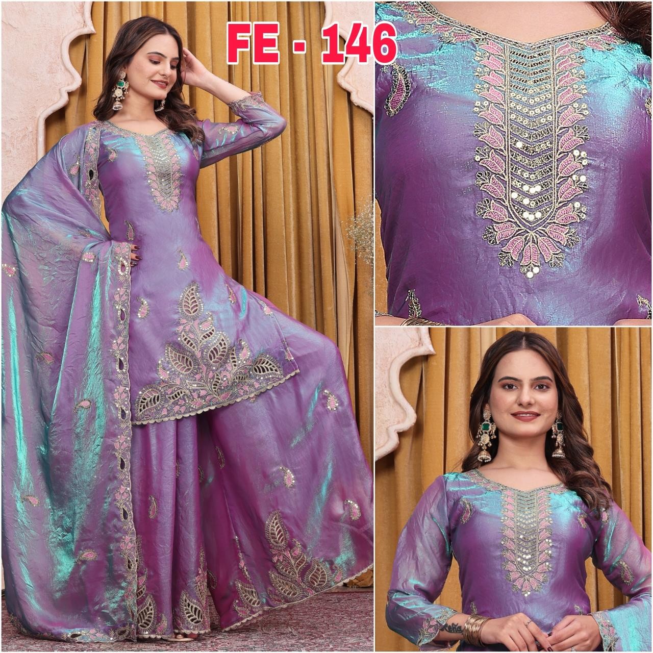 Designer Fendy Silk Embroidered Sharara