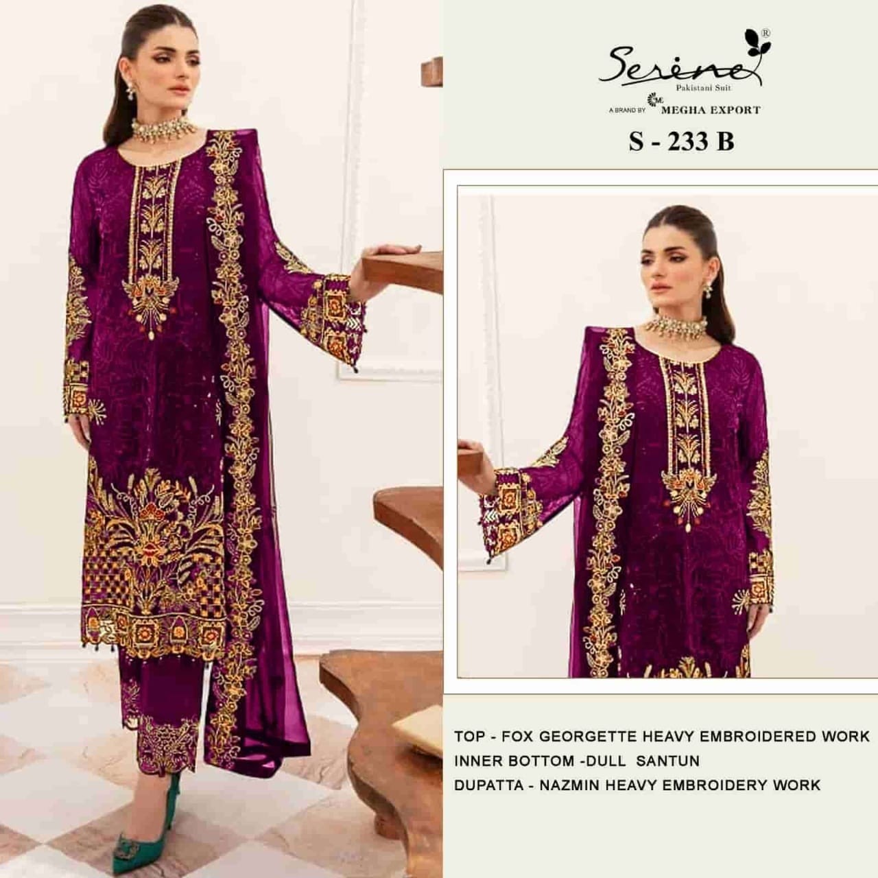 SERINE S-233 Premium Designer Embroidered Suit Set