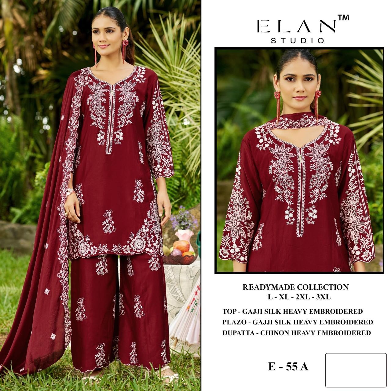 ELAN STUDIO E-55 Gajji Silk Embroidered Set