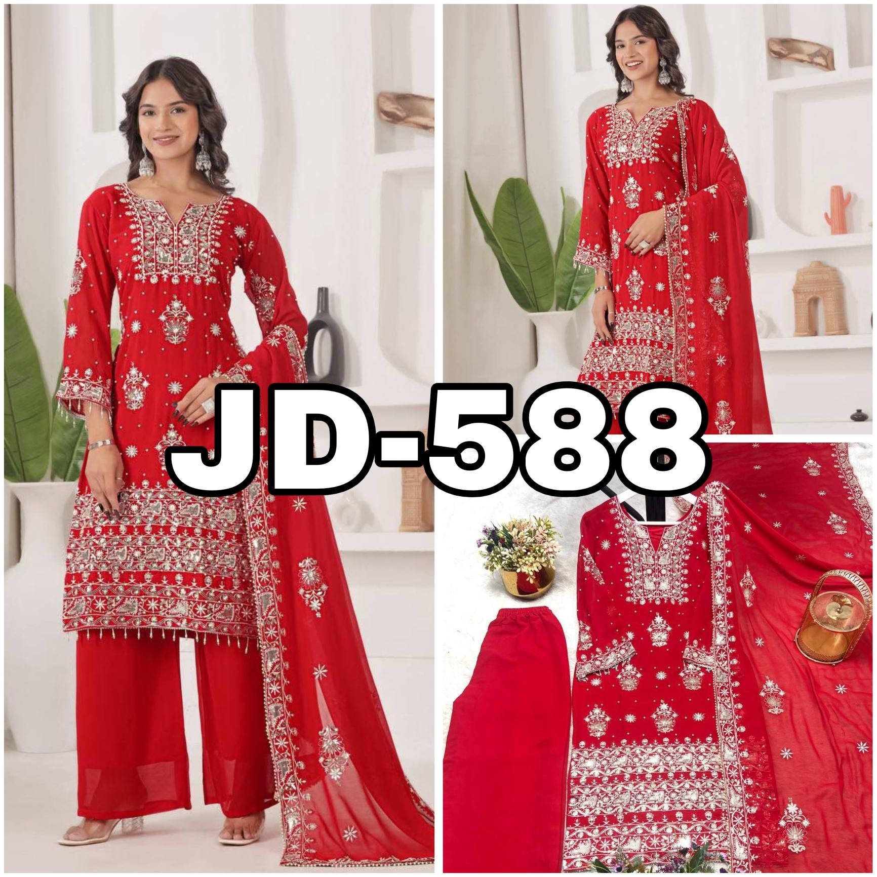 JD-588 Premium Embroidered Kurti Palazzo Set