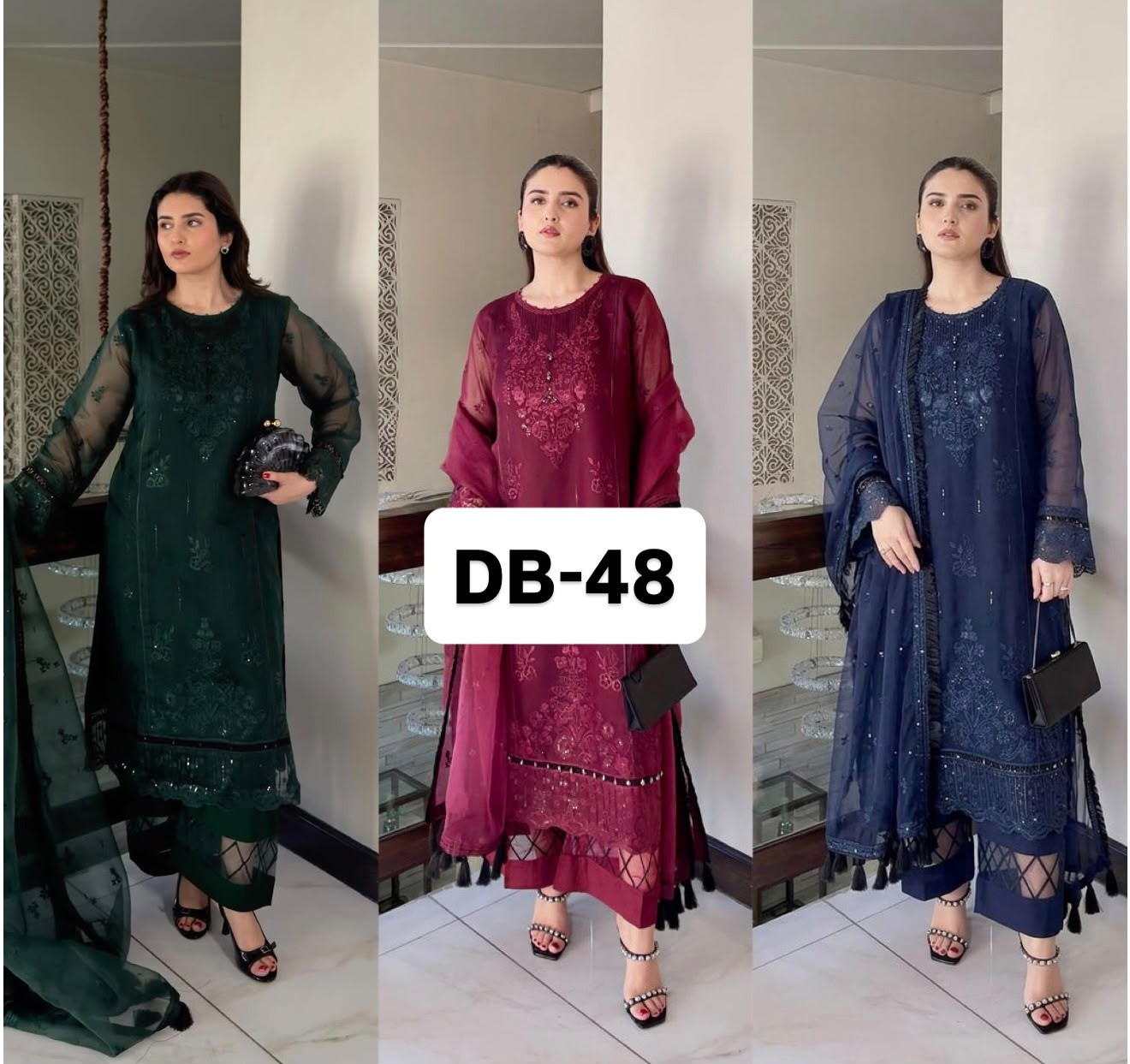 DB-48 Premium Organza Embroidered Suit Set