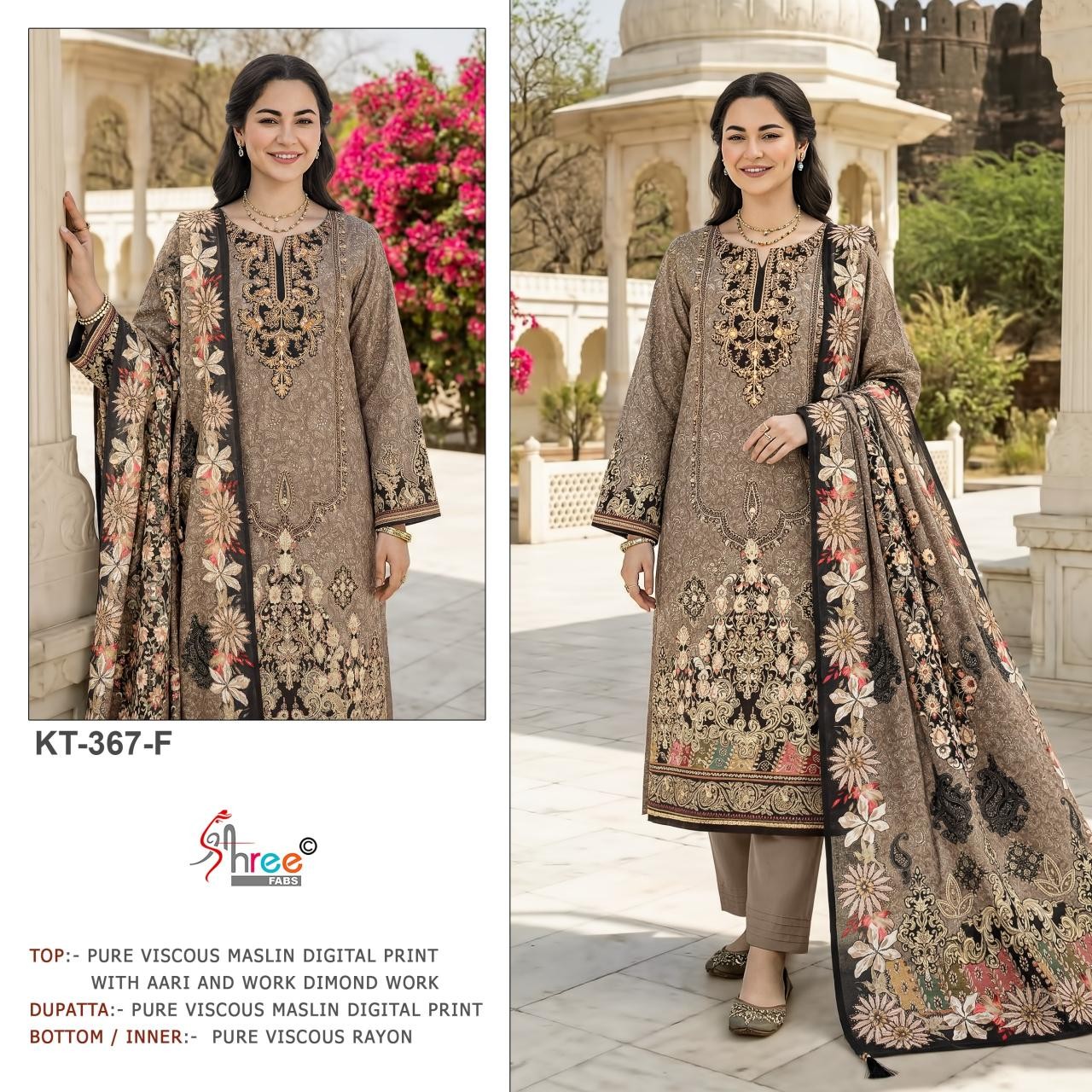 KT-367F / KT-381 Premium Viscose Maslin Aari Work Suit
