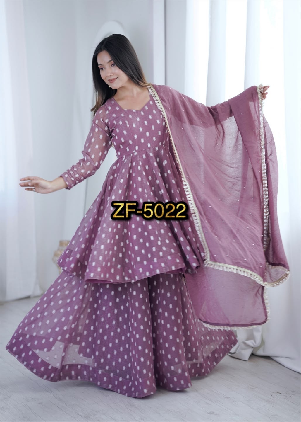 ZF-5022 Heavy Crunchy Silk Jacquard Butti Sharara Palazzo Set