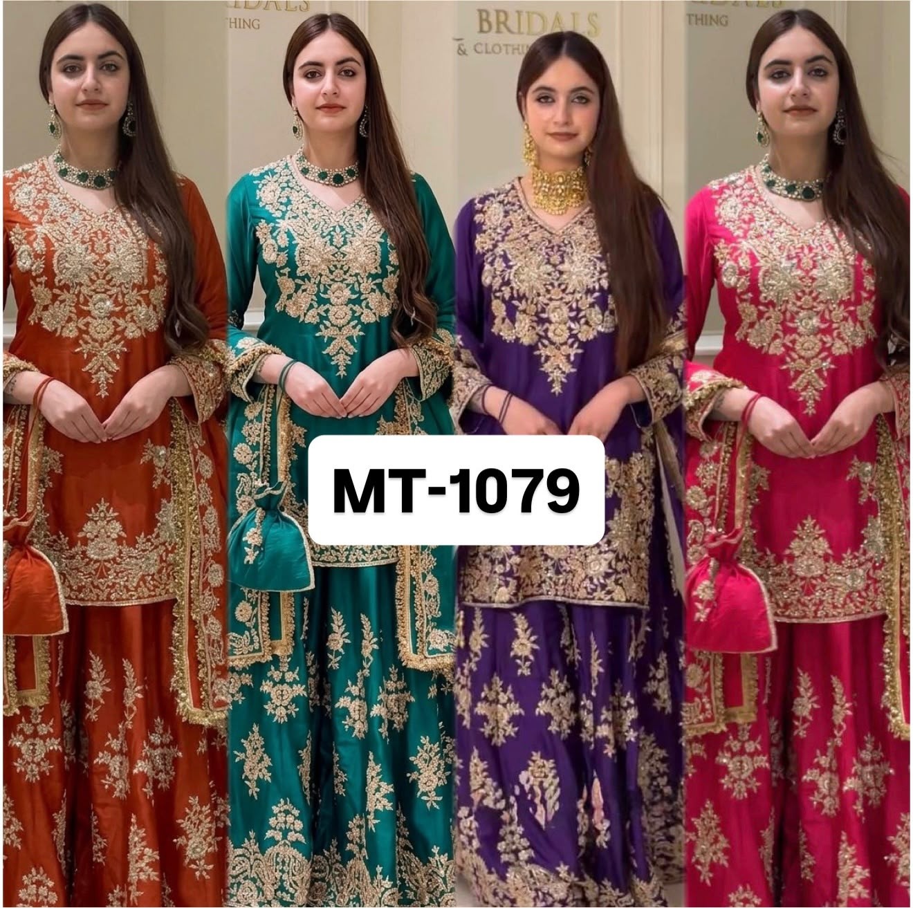 MT-1079 Heavy Natural Silk Embroidered Sequence Palazzo Suit Set