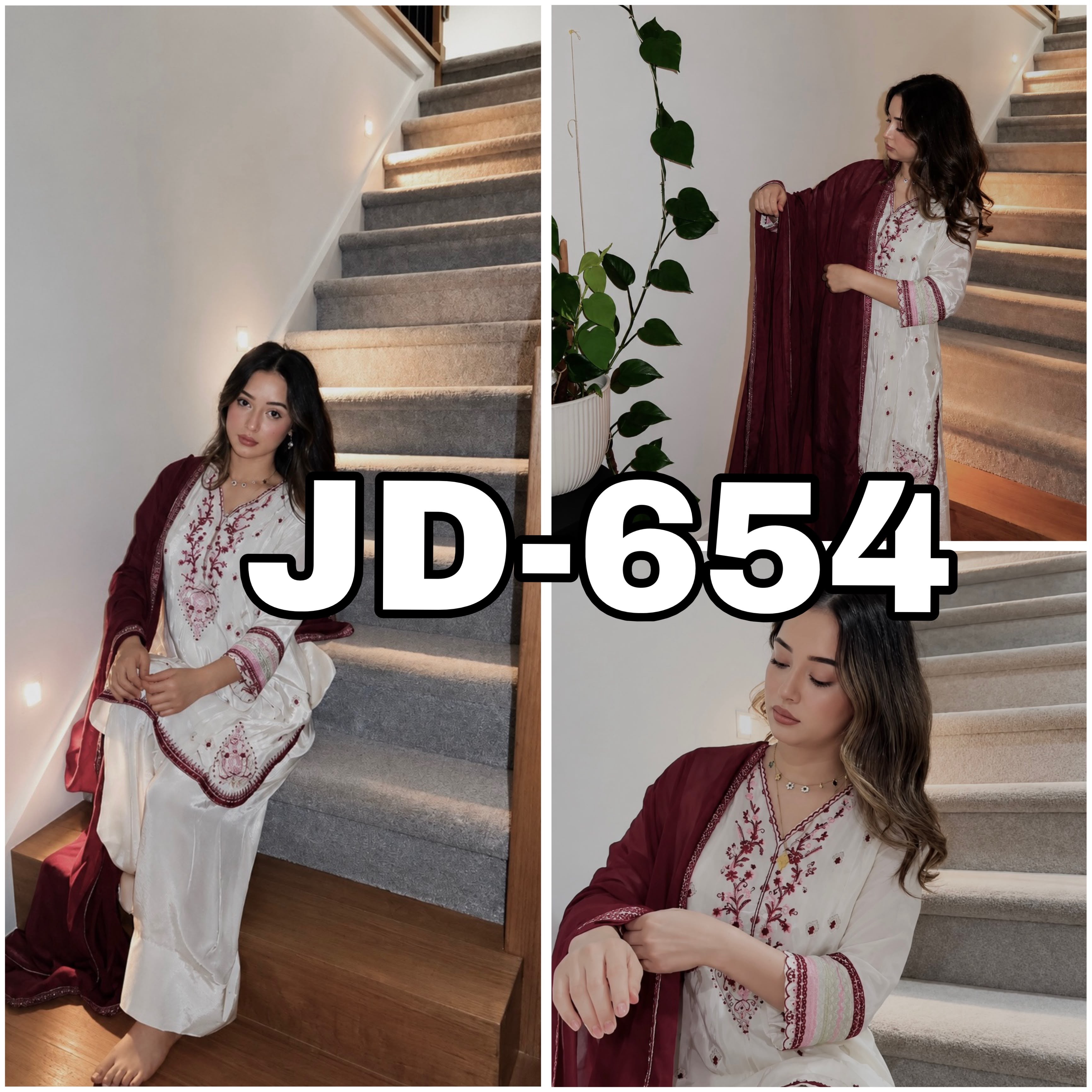 JD-654 Premium HO Silk Embroidered Farshi Palazzo Suit Set