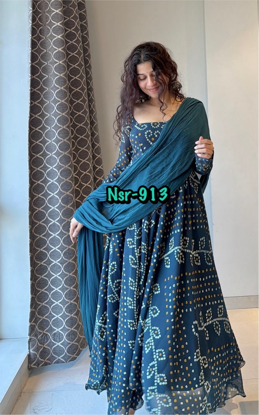 NSR-913 Faux Georgette Digital Print Anarkali Gown Set
