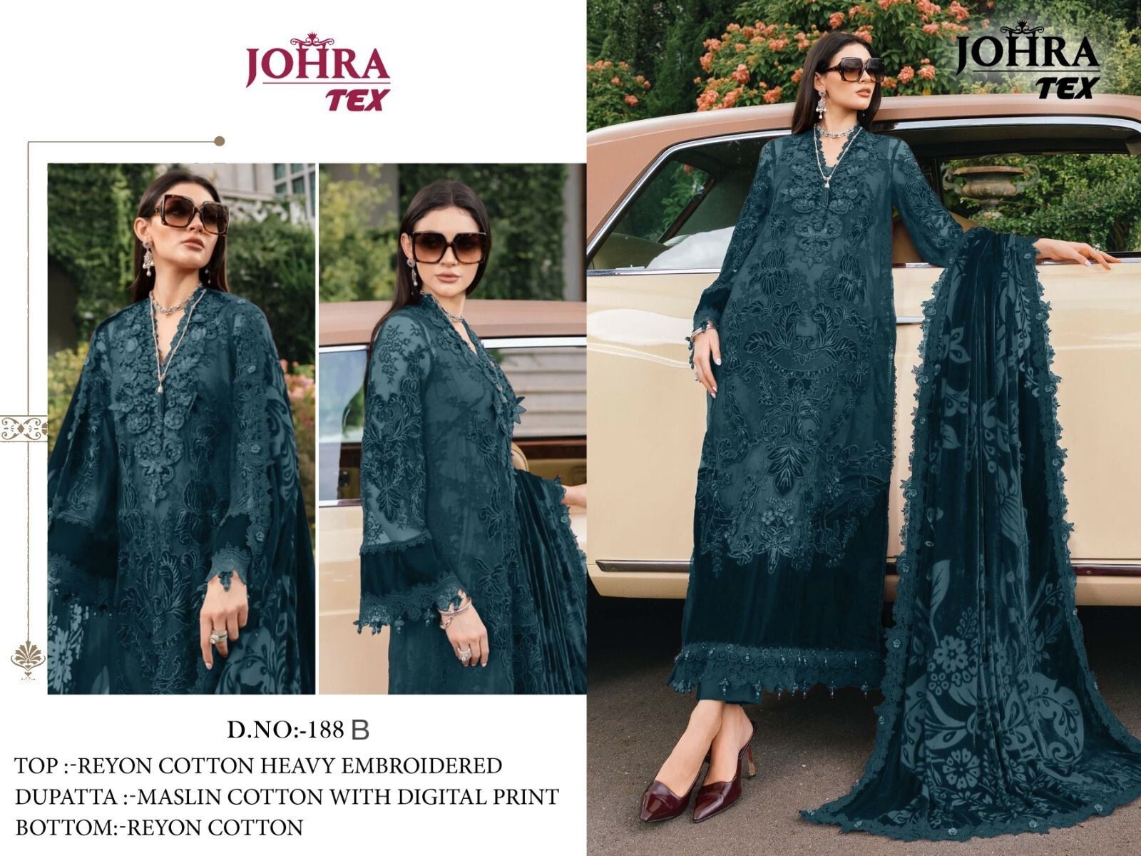 Johra Tex JT-188 B Rayon Cotton Embroidered Suit Collection