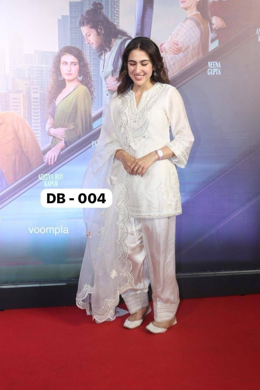 DB-004 Designer Party Wear Natural Silk Embroidered Palazzo Suit Set