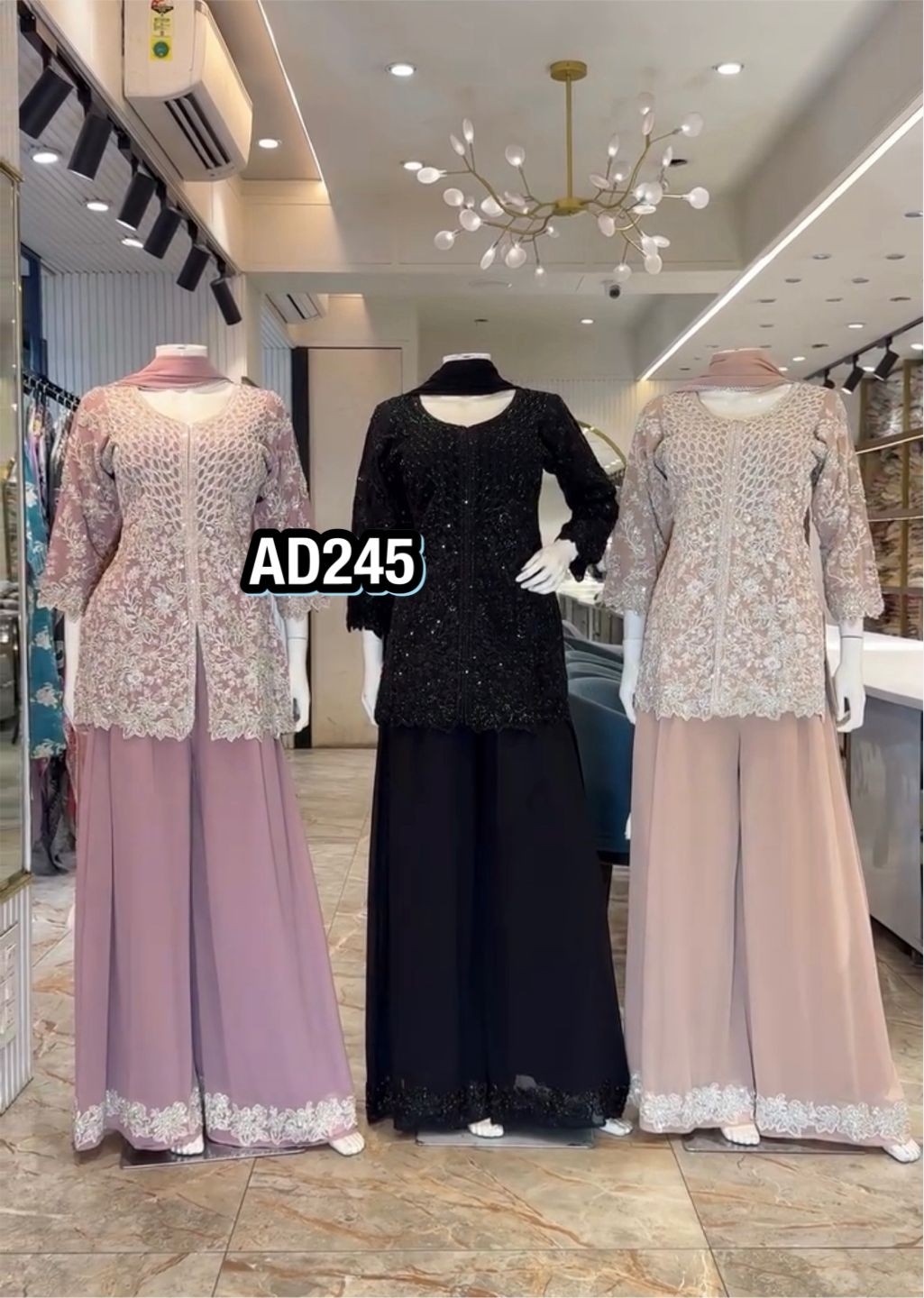 AD245 | Heavy Faux Georgette | 3mm Sequence & Cutwork | Ready to Wear