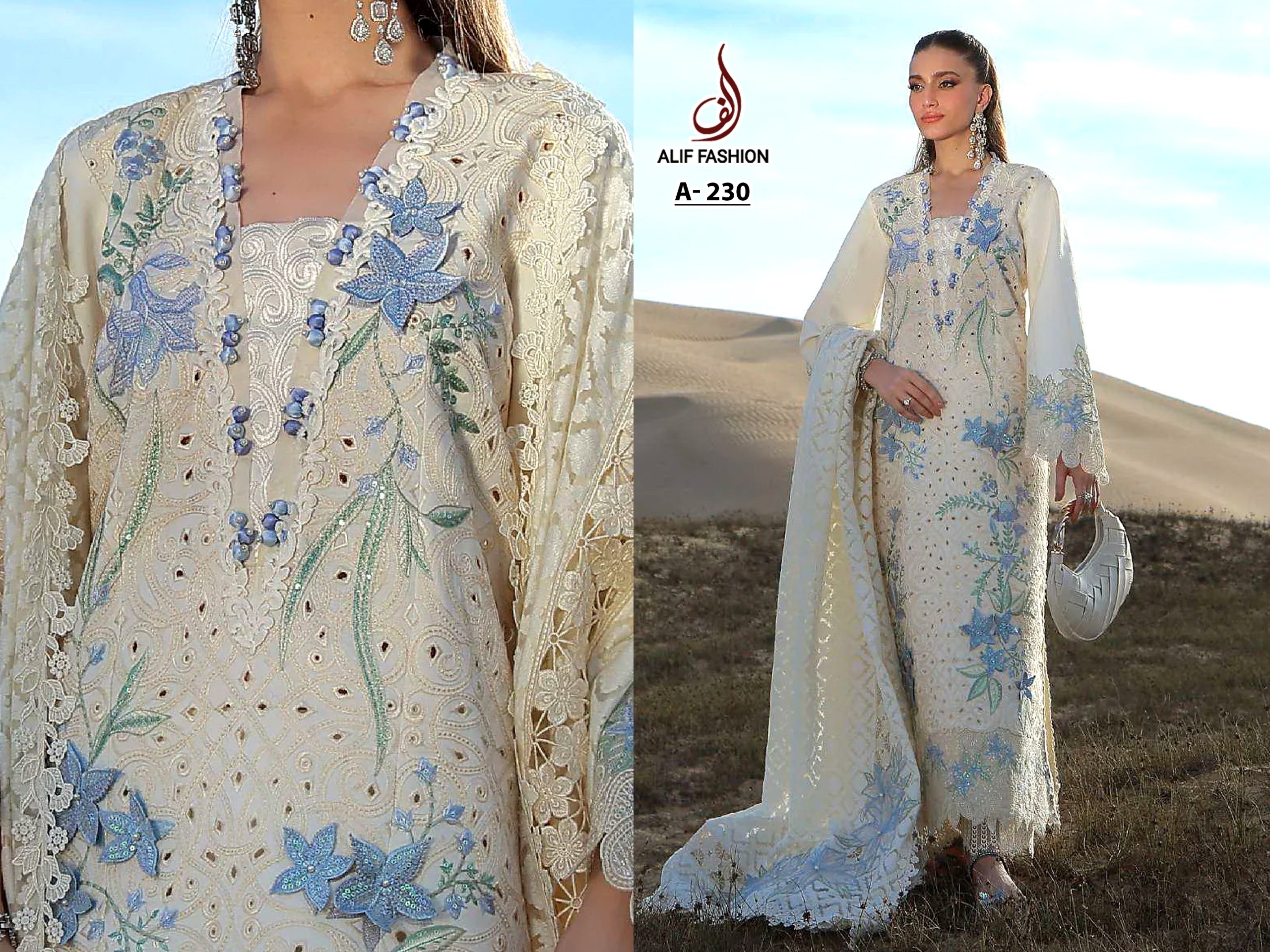 Alif Fashion | A-230 | Pakistani Concept | Cotton Embroidery