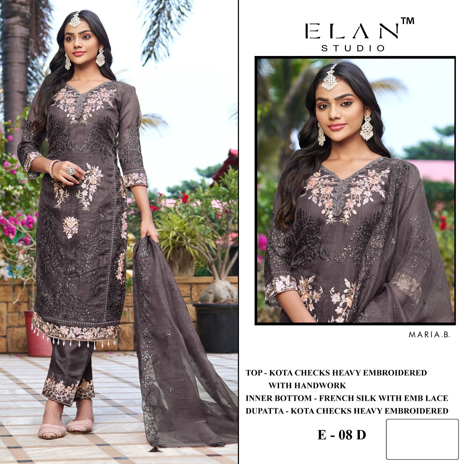 Elan Studio | E-08 | Kota Checks | Heavy Embroidery & Handwork