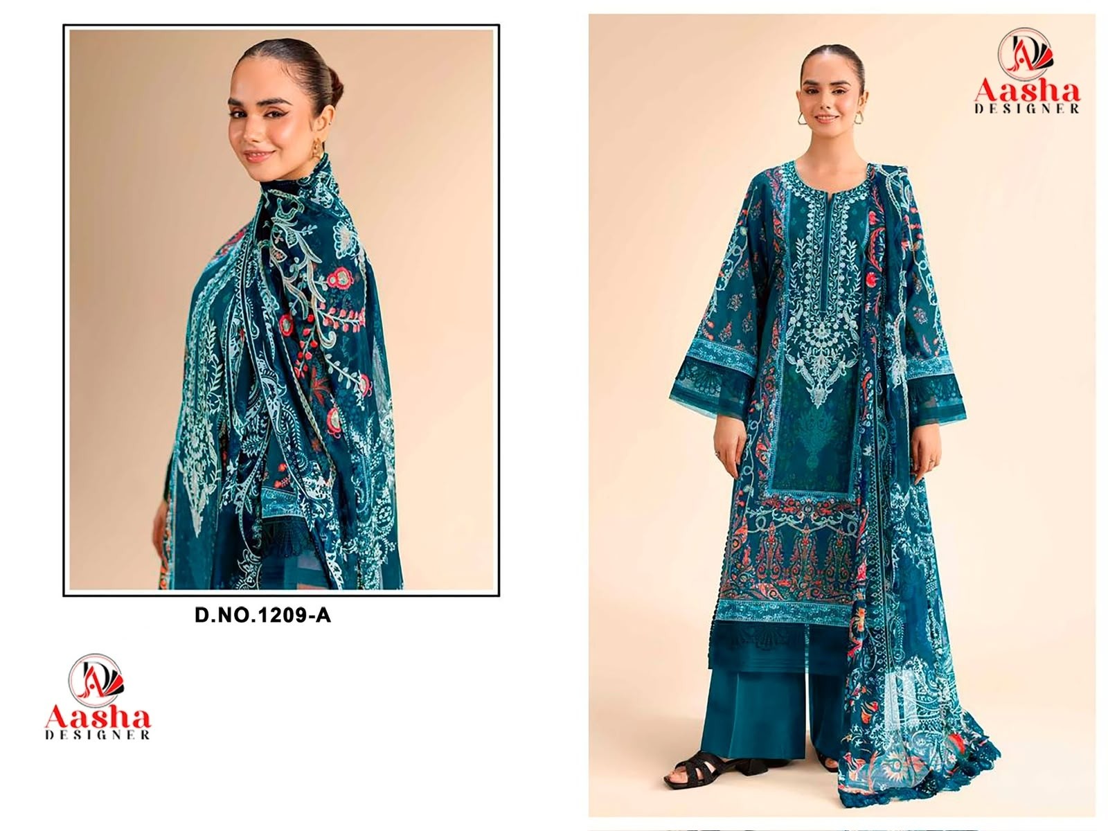 AASHA DESIGNER 1209 | Cotton Embroidered Suit