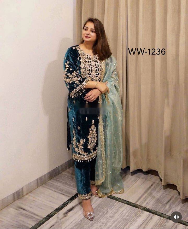 WW-1236 | Viscose Velvet Embroidered Patiyala Set