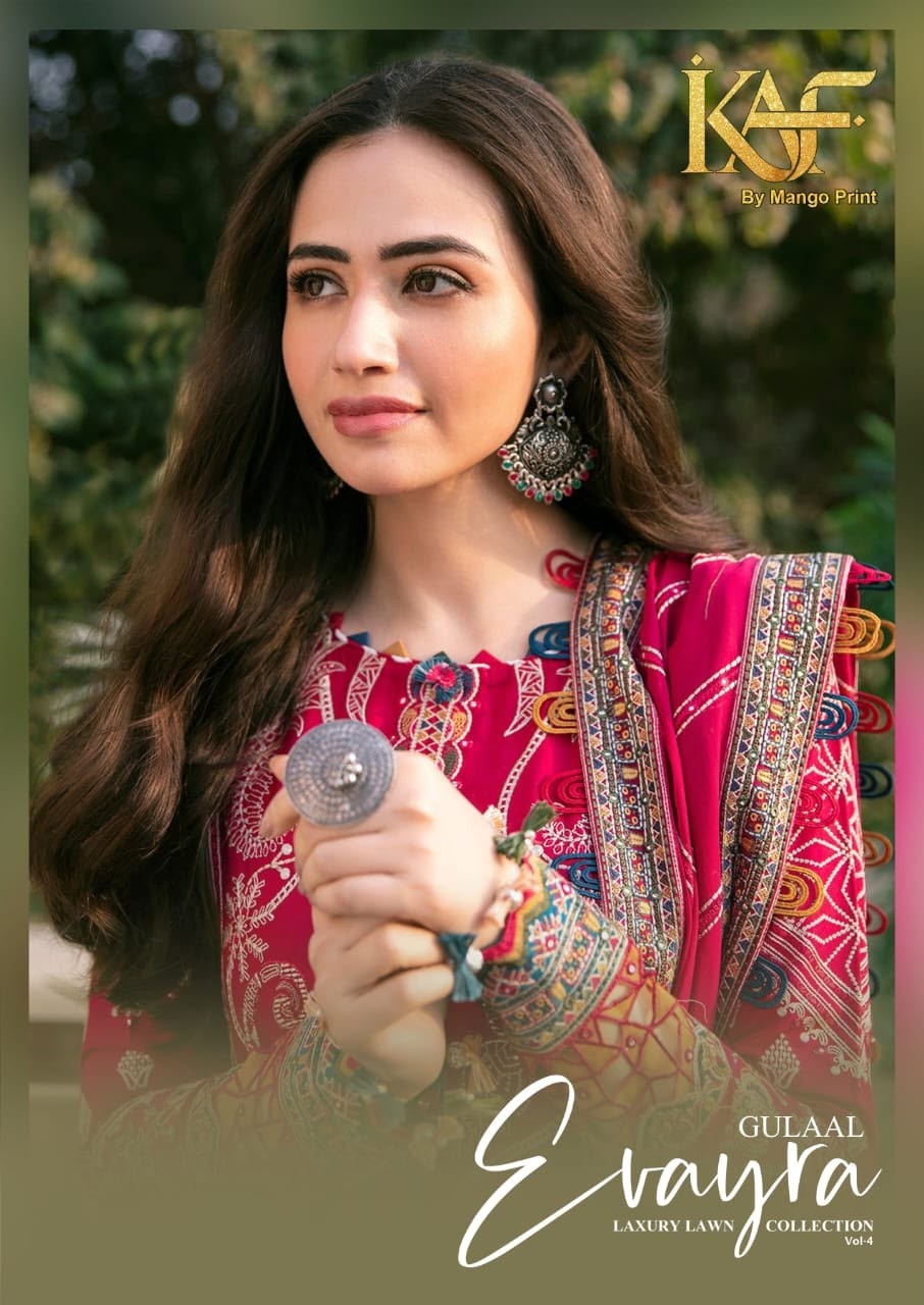 KAF Fabric Evayra Gulaal Vol-4 | Luxury Lawn Cotton Suit