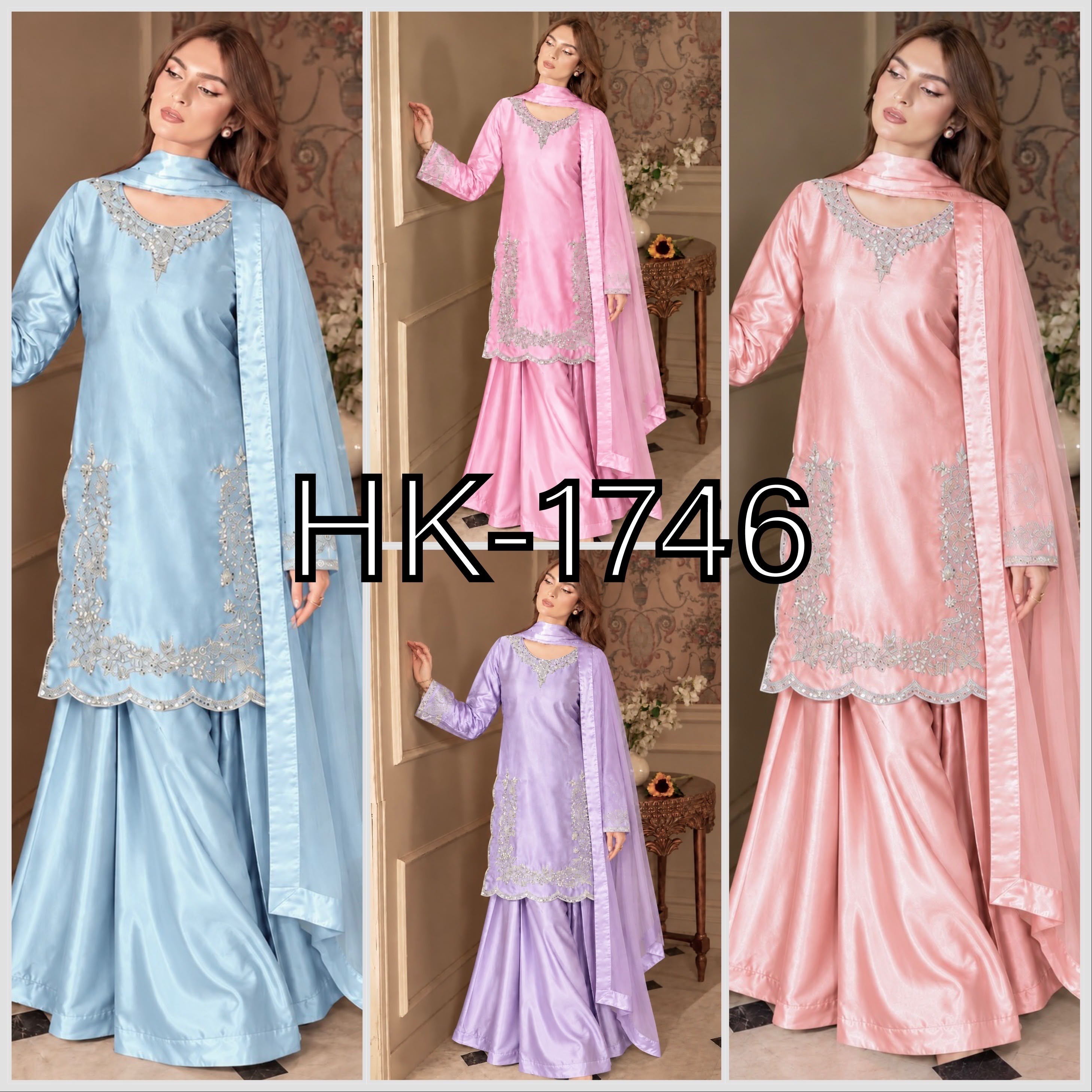 HK-1746 | Devsena Silk Embroidered Palazzo Suit