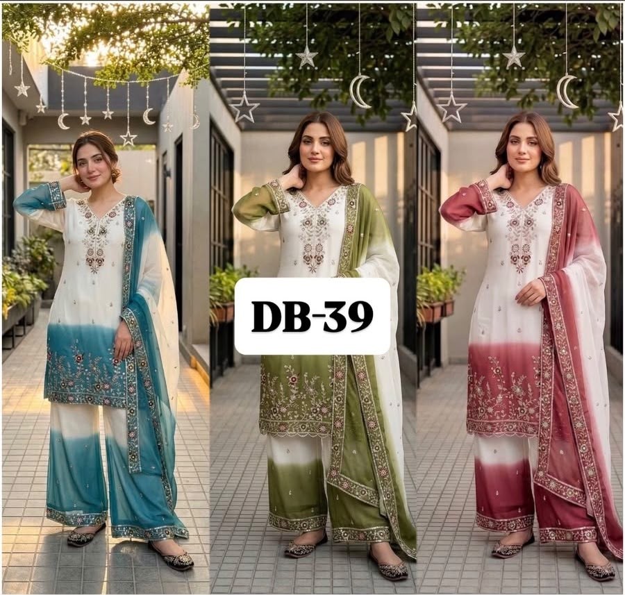 DB-39 | Dual Tone Peding Star Georgette Designer Set