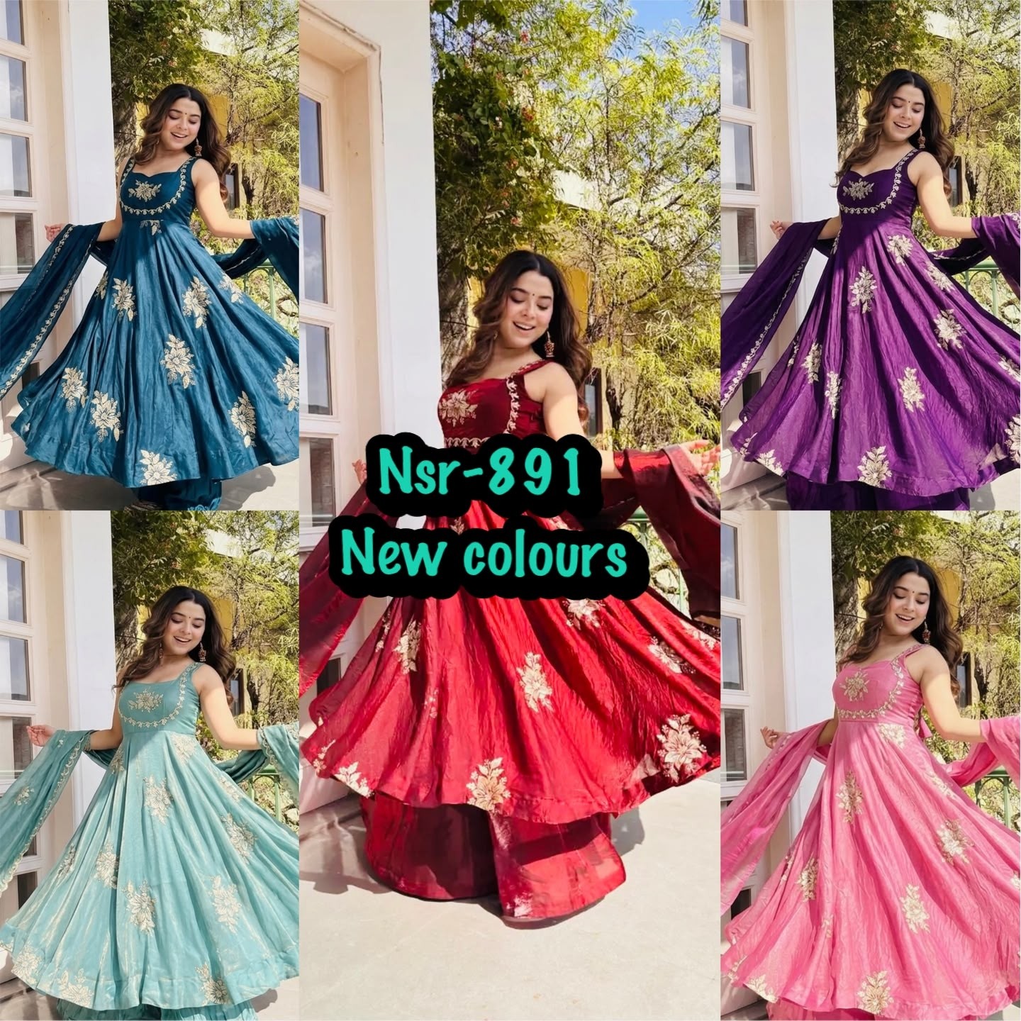 NSR 891 Pure Fendy Silk Heavy Embroidered Gown Sharara Dupatta Set Single Pis Wholesale Price 