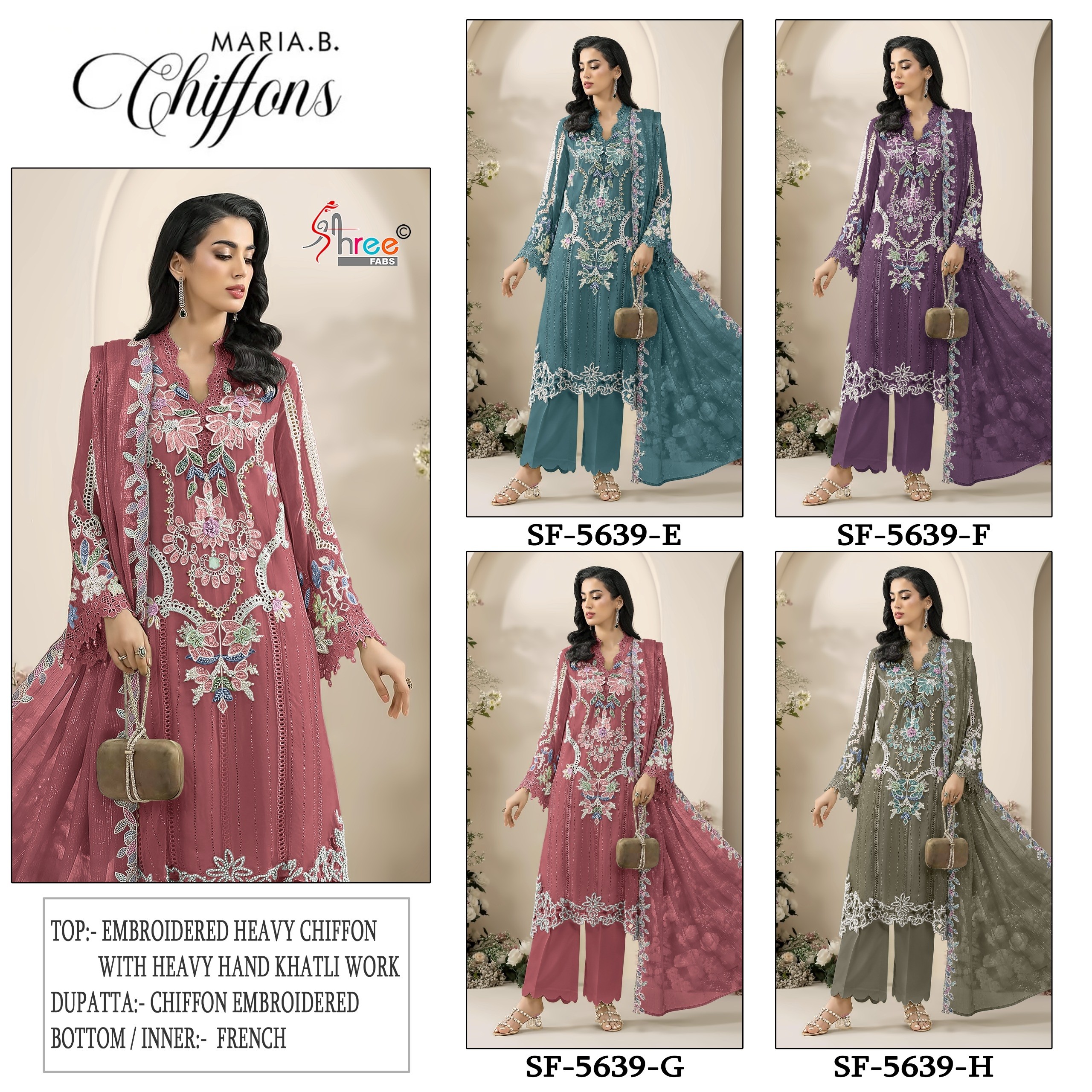 SF 5639 Heavy Chiffon Hand Khatli, Jarkan & Latkan Embroidered Pakistani Suit Single Pis Wholesale Price 