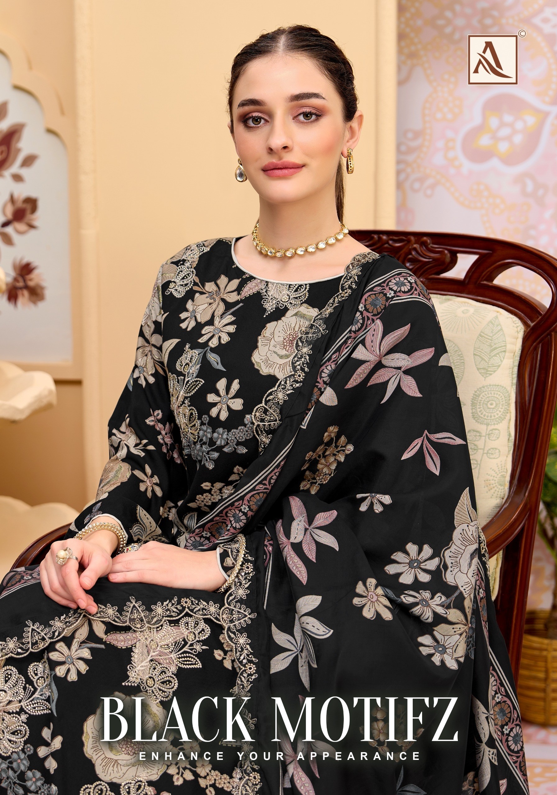 ALOK SUIT | BLACK MOTIFZ | Viscose Reyon Designer Collection